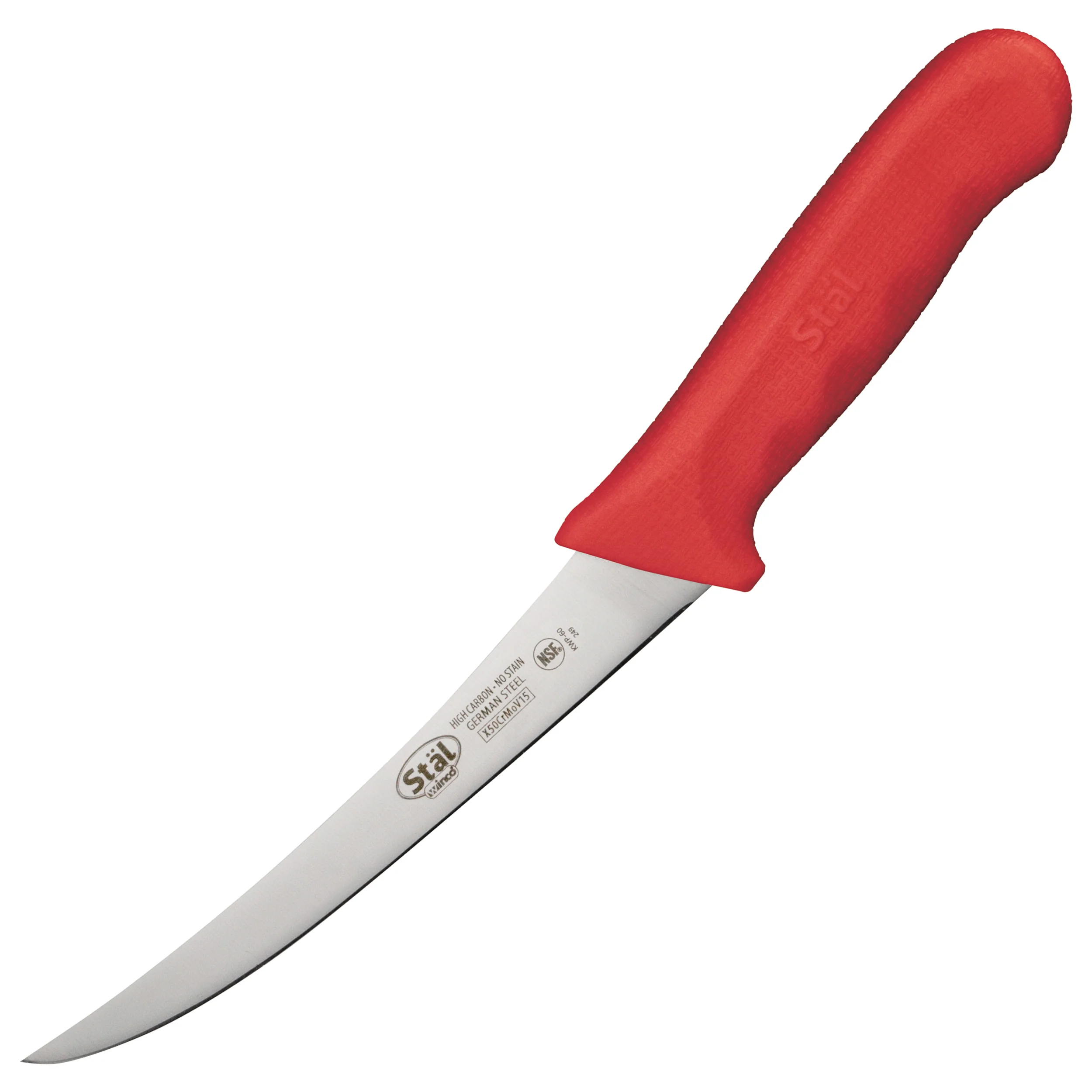 Winco KWP-60R 6 Inch Blade 11-1/4 Inch Boning Knife Curved Flexible Polypropylene Red - Image 2