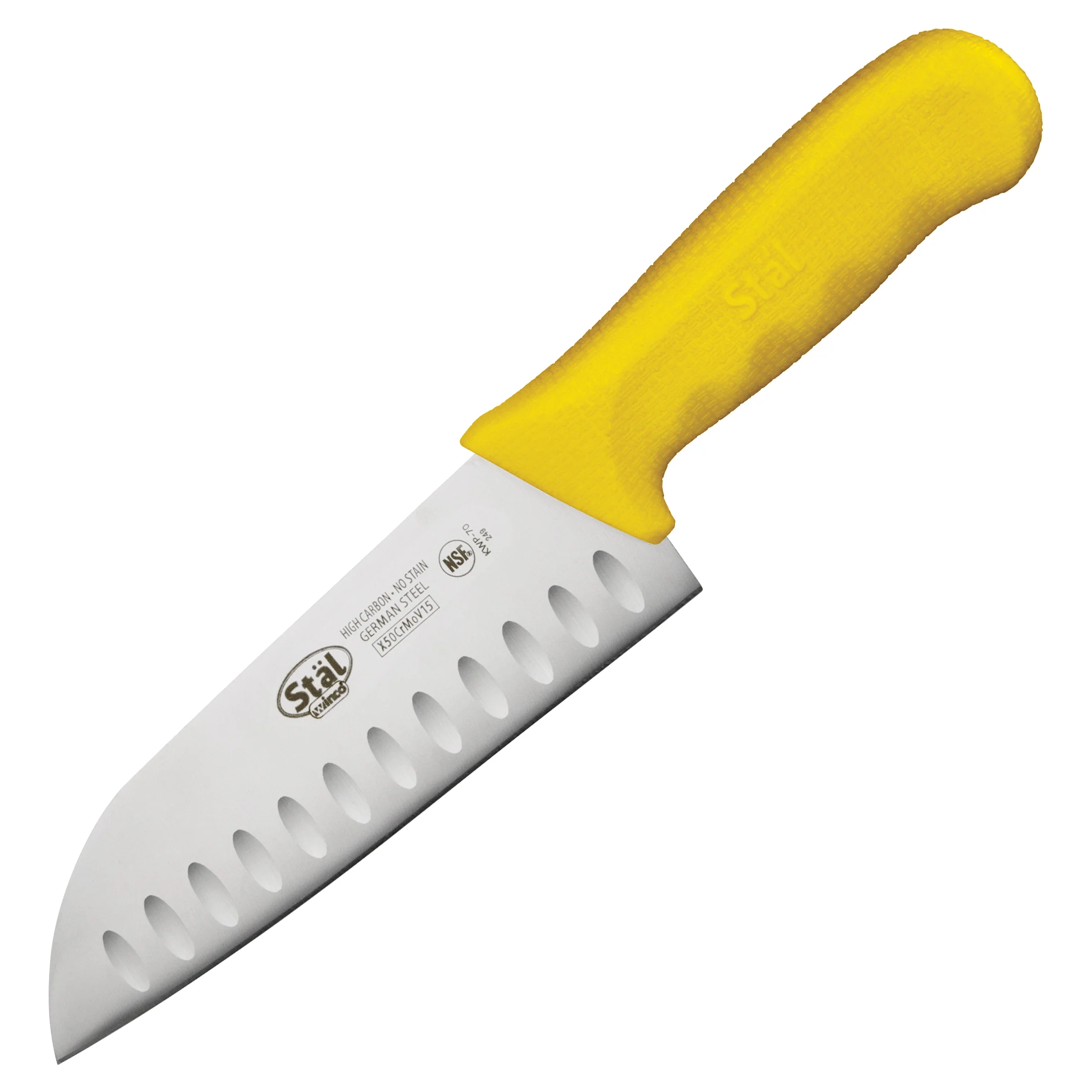Winco KWP-70Y 11-3/4 Inch O.A.L. 7 Inch Blade Granton Edge Santoku Knife - Image 2