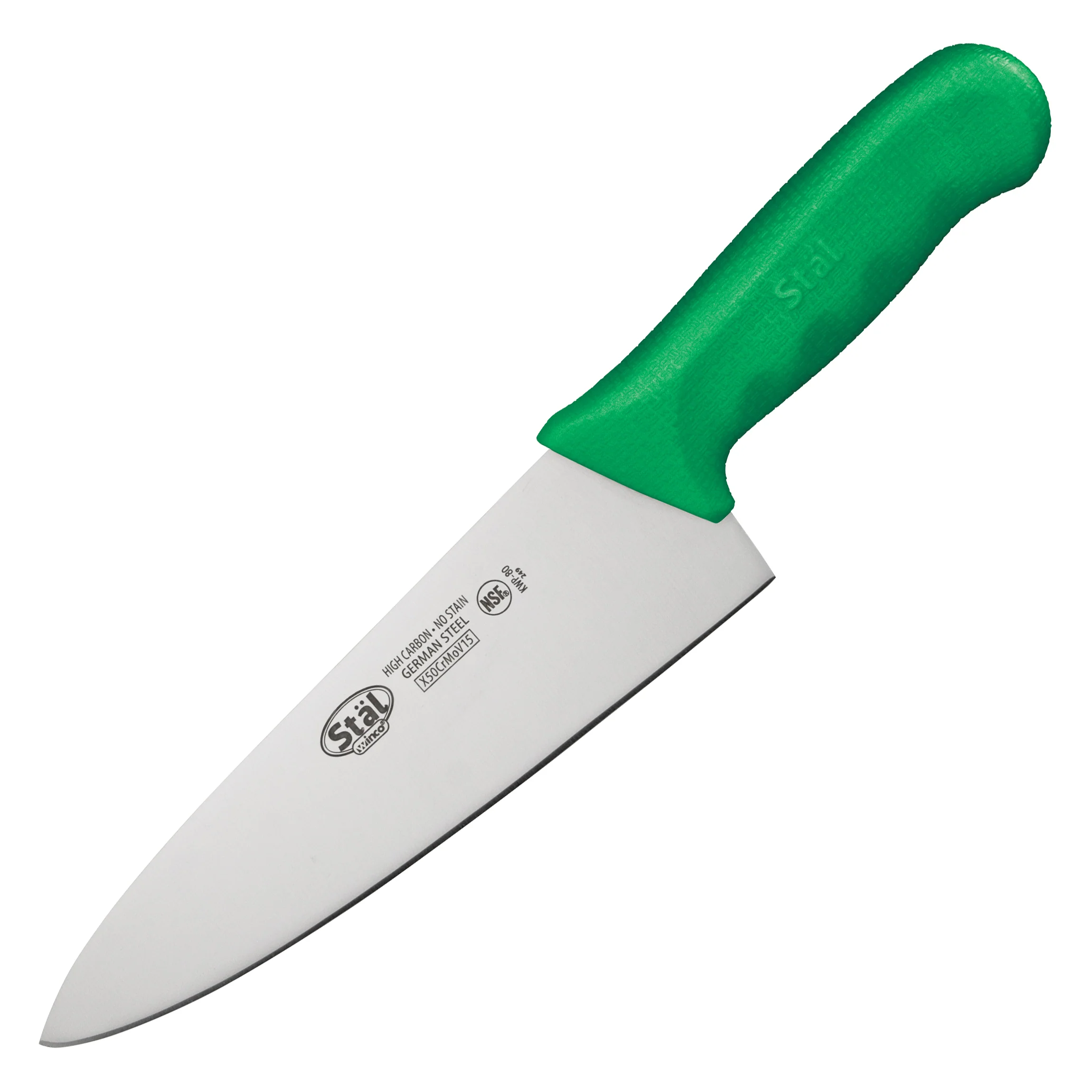 Winco KWP-80G 8 Inch Blade Green Polypropylene Handle Chef Knife - Image 3