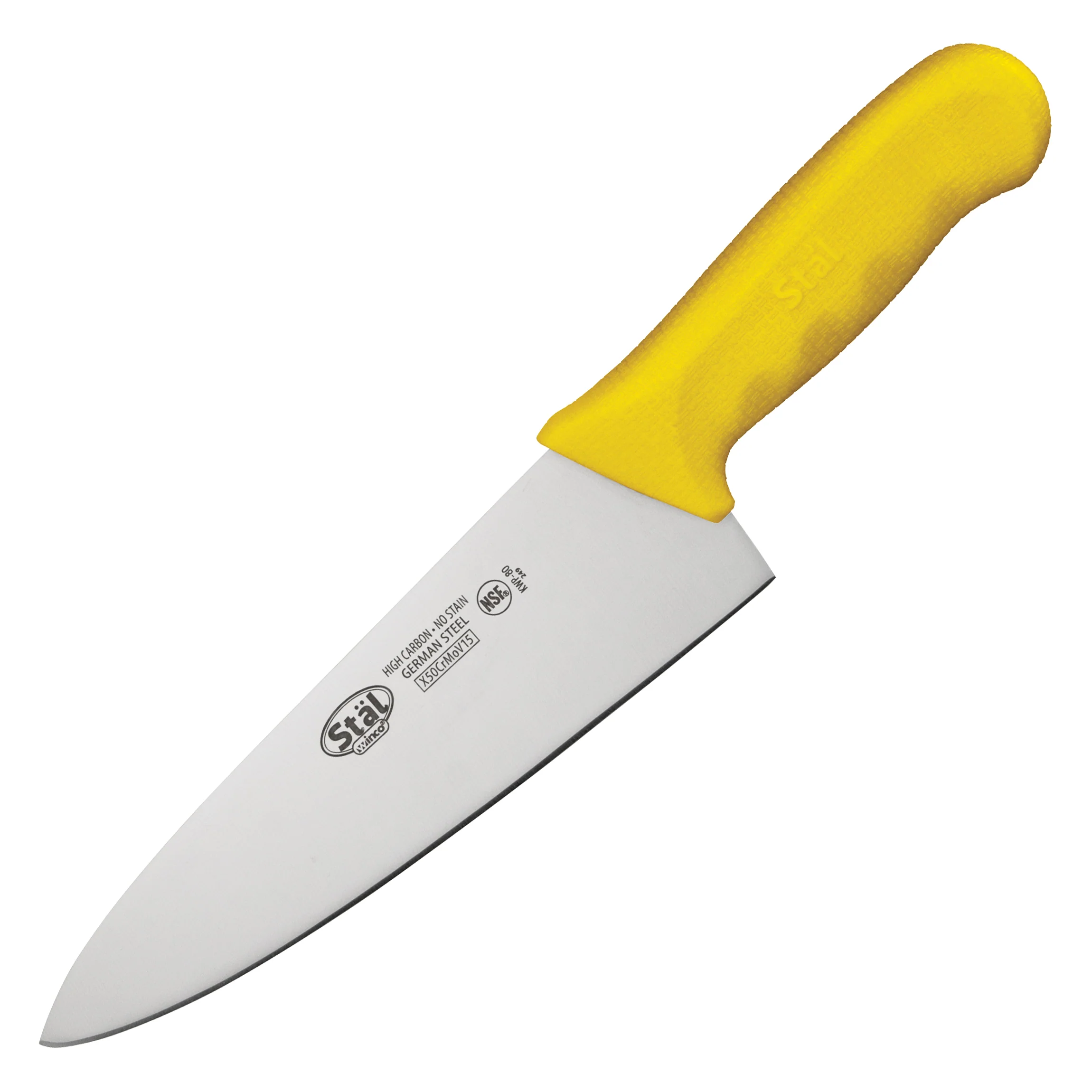 Winco KWP-80Y 8 Inch Blade Yellow Polypropylene Chef Knife Stamped - Image 2