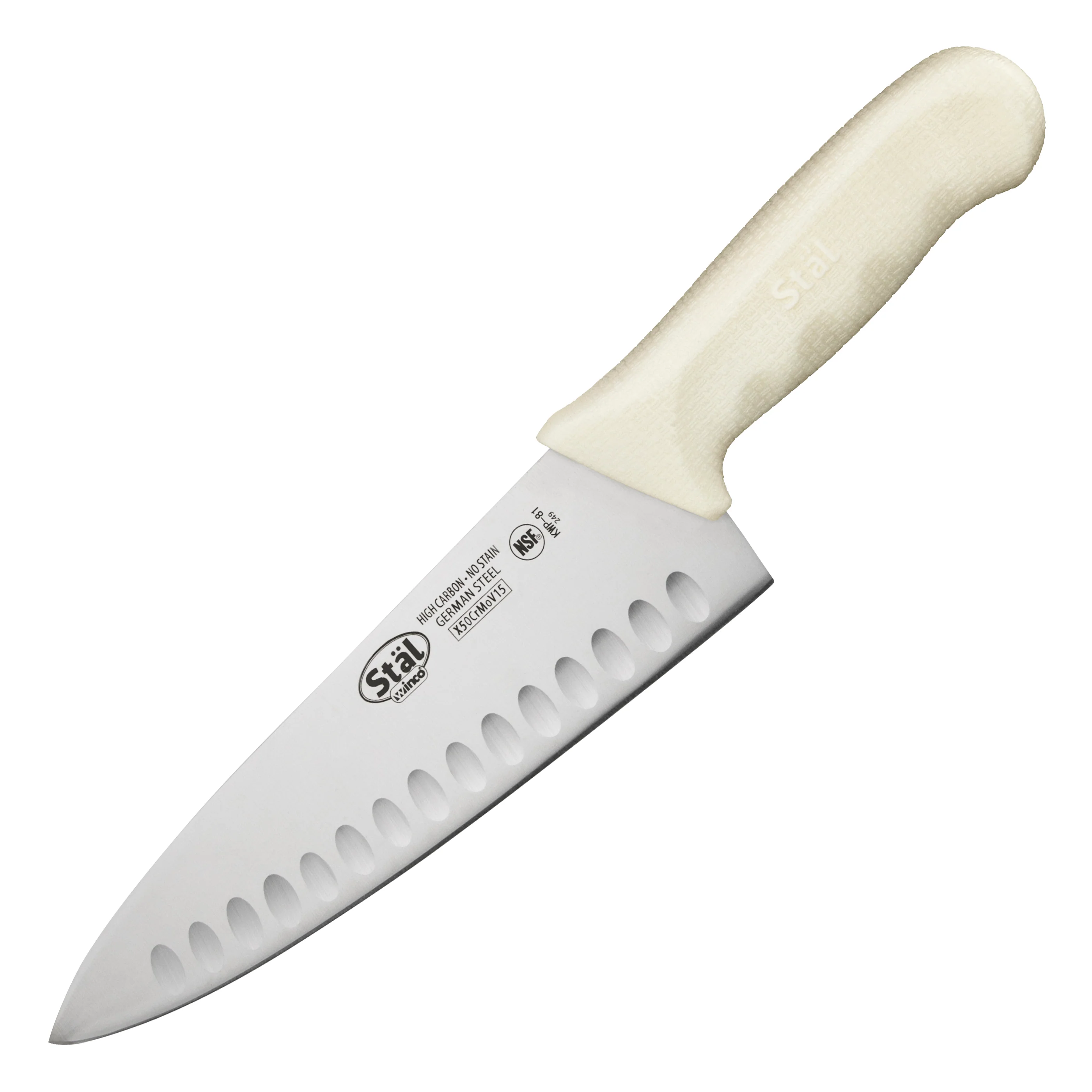 Winco KWP-81 8 Inch Blade Hollow Ground Edge Chef Knife Polypropylene White - Image 3