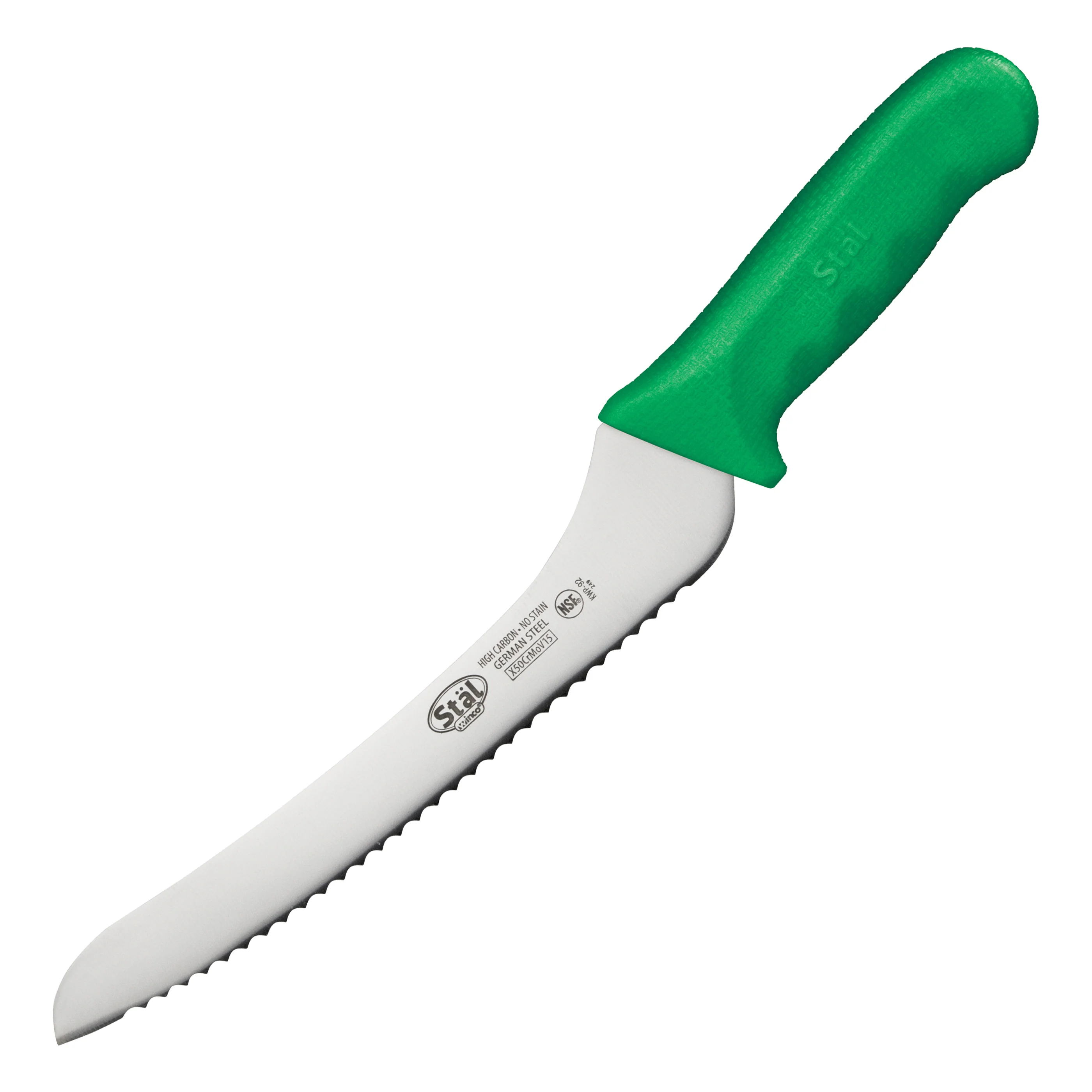 Winco KWP-92G 14-1/4 Inch O.A.L. 9 Inch Blade Offset Bread Knife Green Polypropylene - Image 2