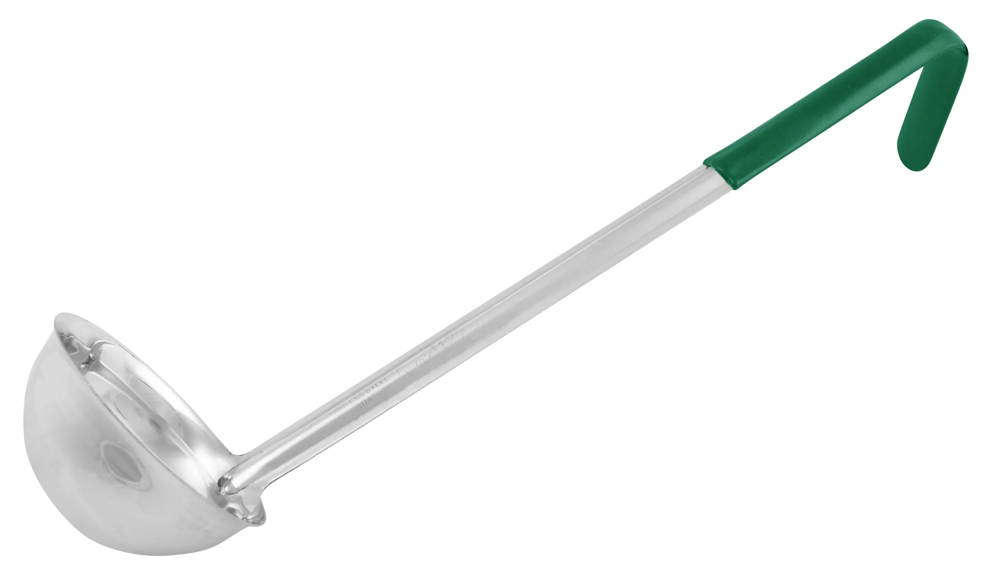 Winco LDCN-6 6 Oz Ladle One-Piece Stainless Steel Green with Ergonomic Handle - Image 2