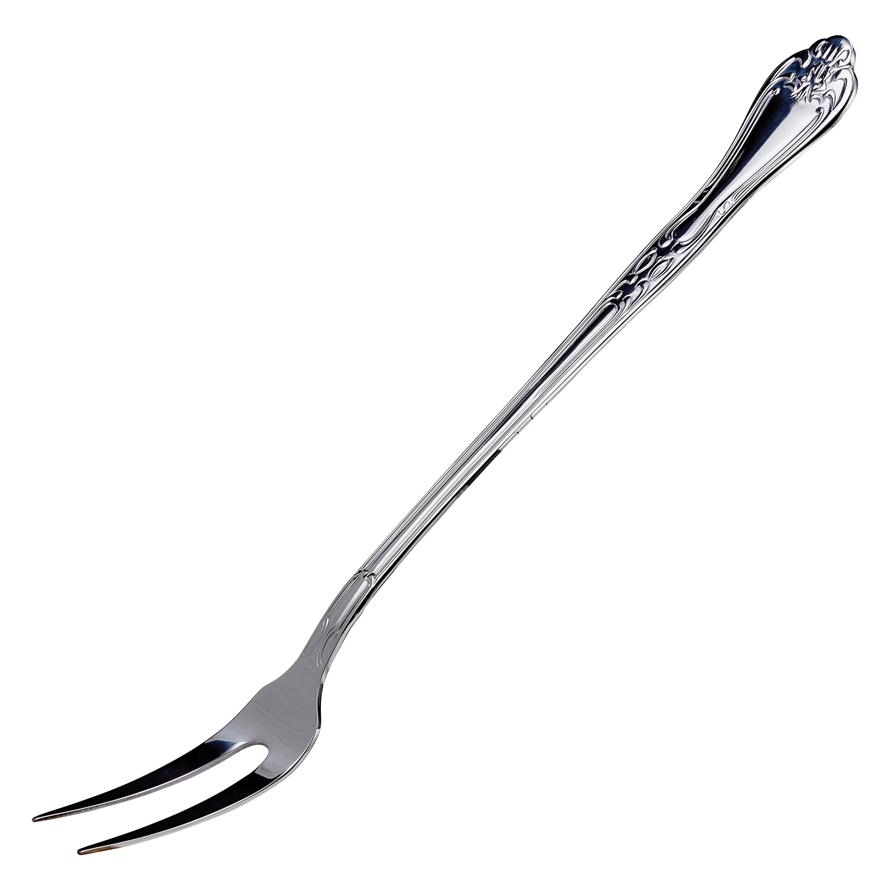 Winco LE-20 13 Inch Stainless Steel Two-tine Serving Fork with Ergonomic Handle - Image 2