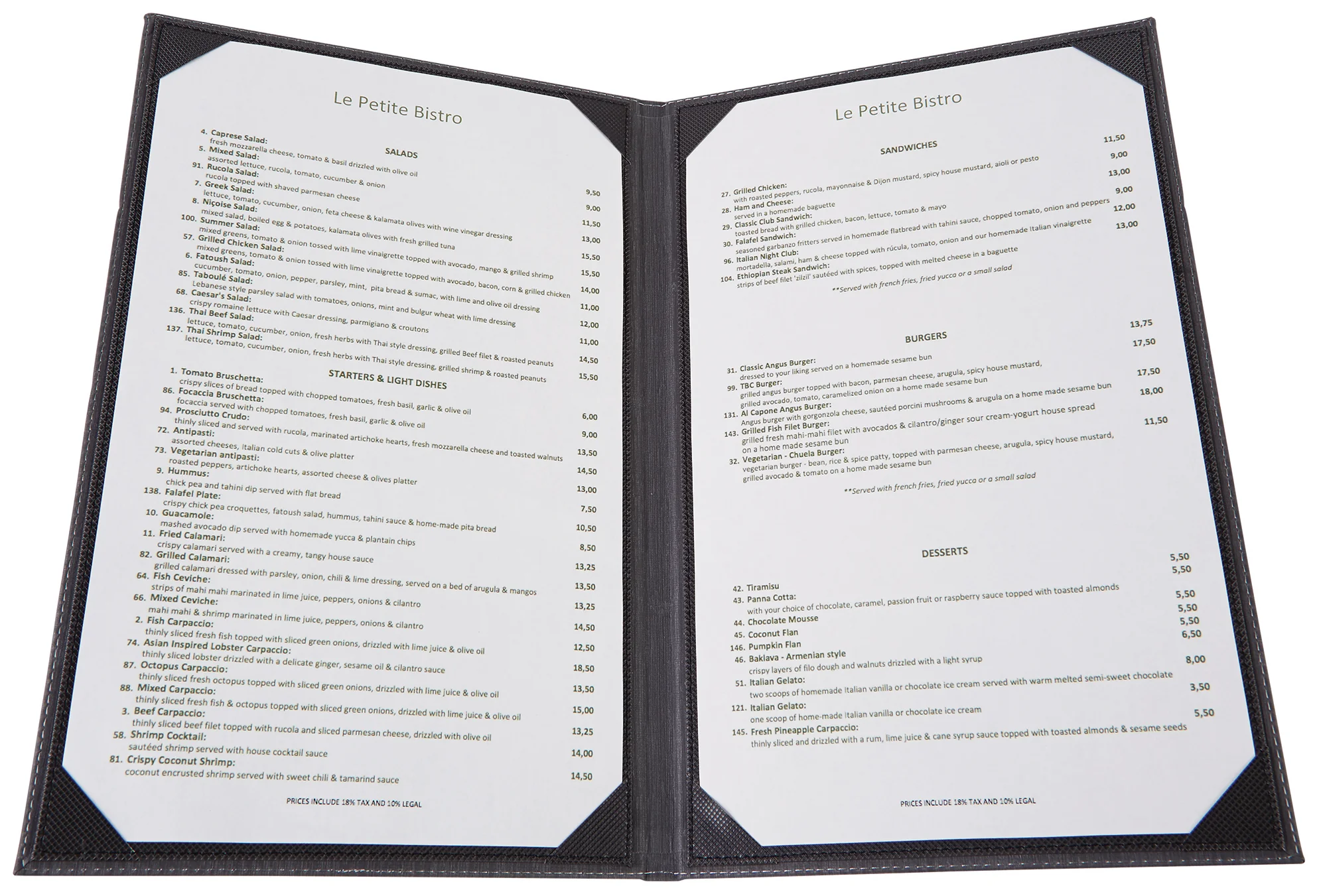 Winco LMD-811BK 8-1/2 Inch x 11 Inch Double Fold Menu Cover Leather-like Black - Image 2