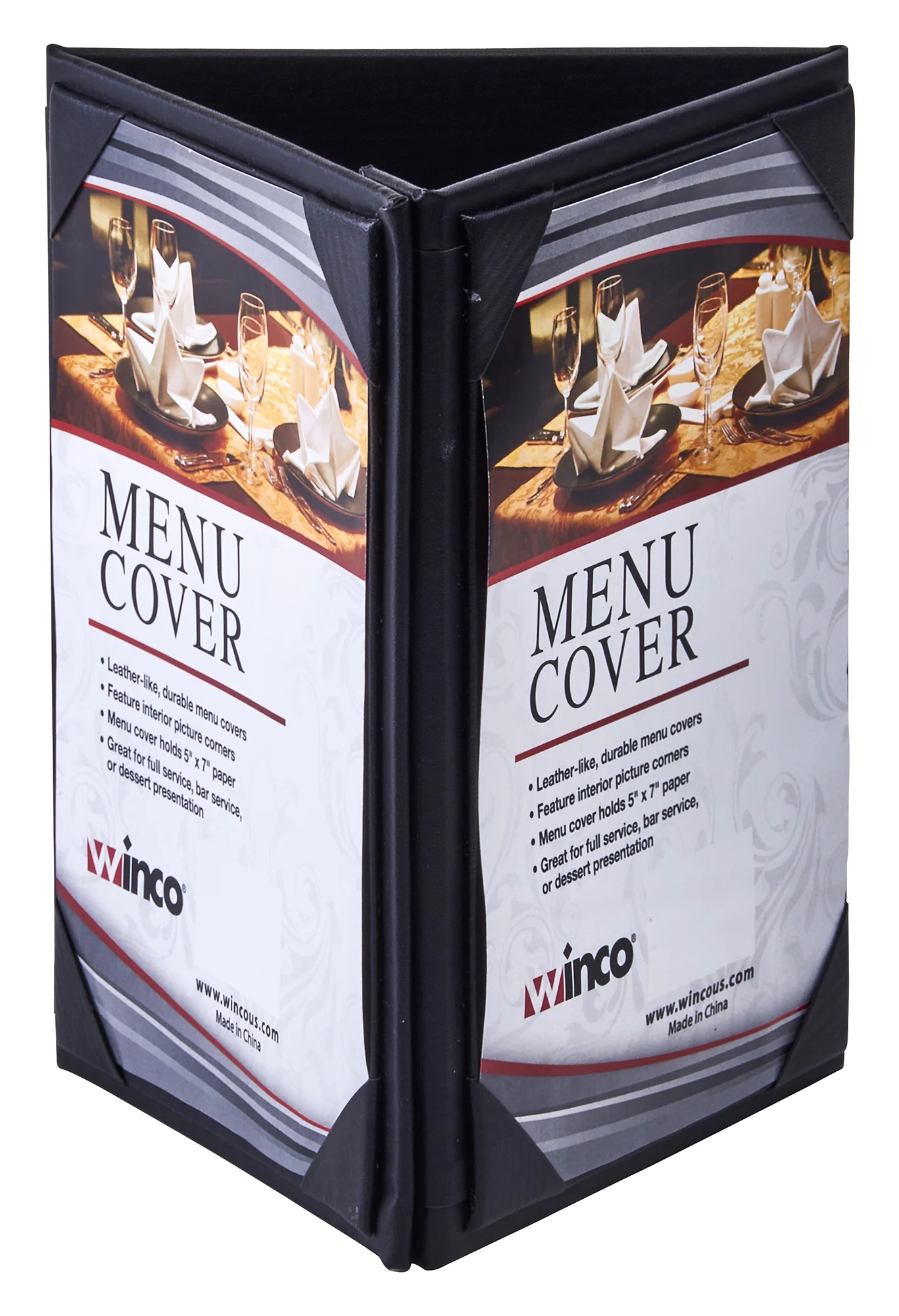 Winco LMTT-57BK 5 Inch by 7 Inch Triple View Menu Cover Leatherette Black - Image 3