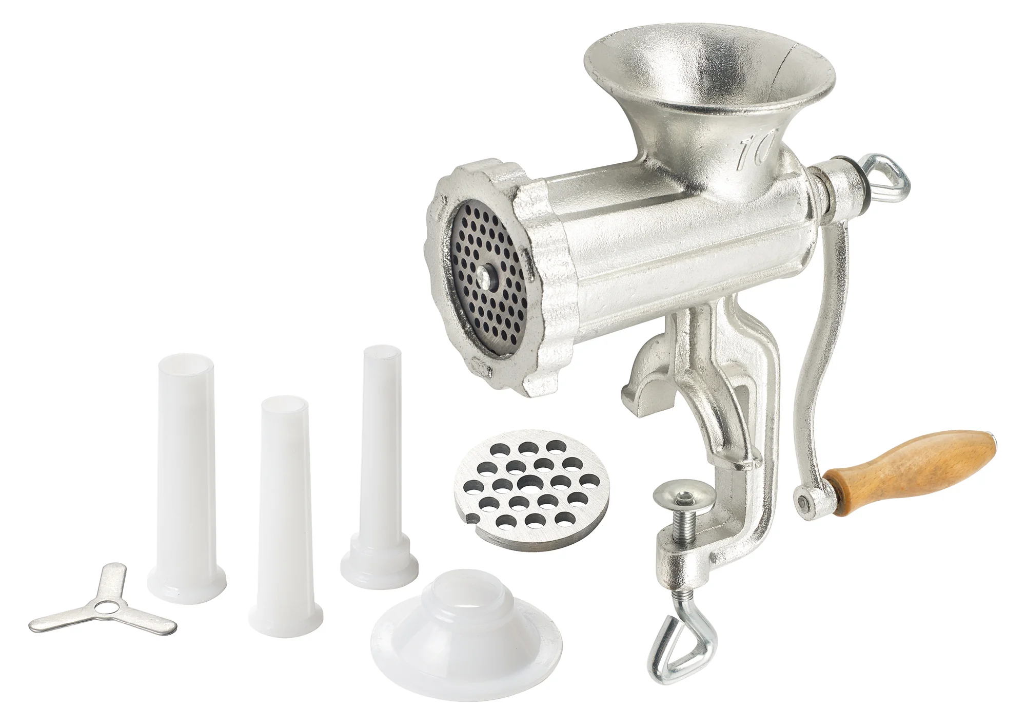 Winco 10" Manual Meat Grinder - Tinned Cast Iron Meat Chopper - Image 2