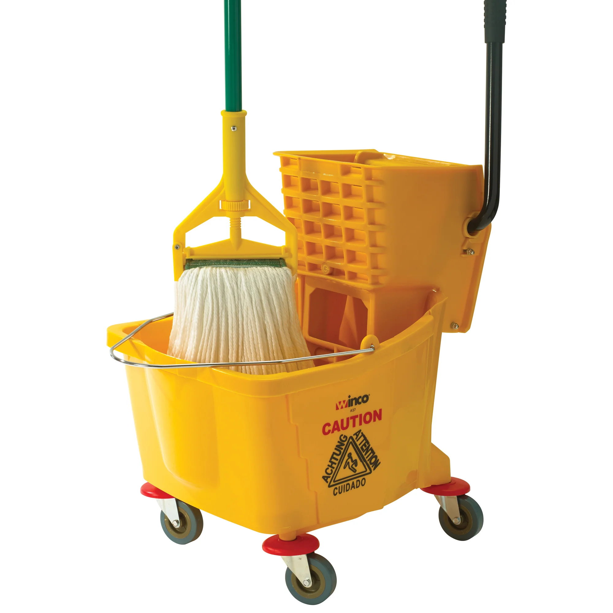 Winco MOPM-L 17 Oz. Large Wet Mop Head Microfiber Loop End White with Green Bands - Image 2