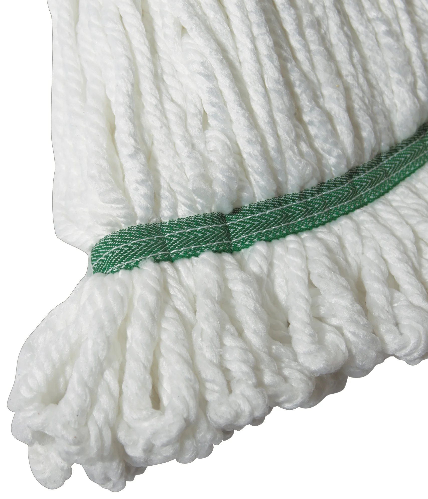 Winco MOPM-L 17 Oz. Large Wet Mop Head Microfiber Loop End White with Green Bands - Image 4