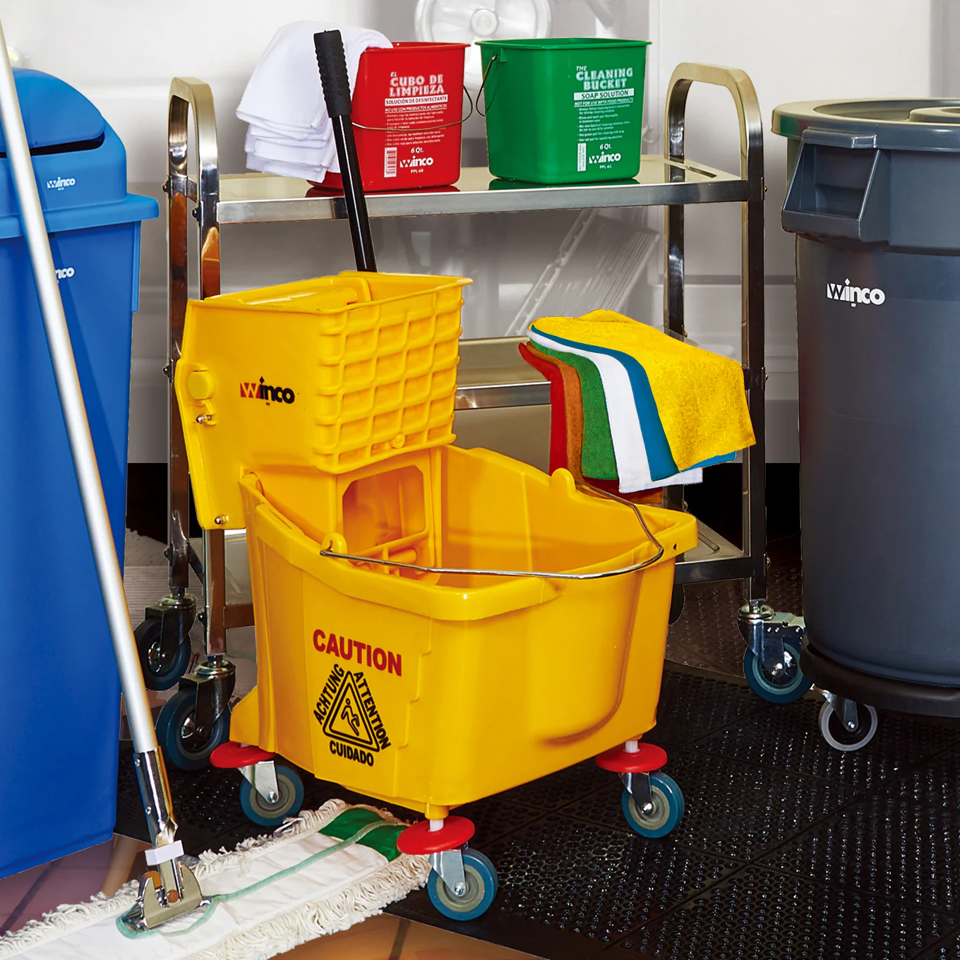 Winco MPB-36 36 Qt Mop Bucket With Wringer Yellow Commercial Grade Cleaning Tool - Image 3