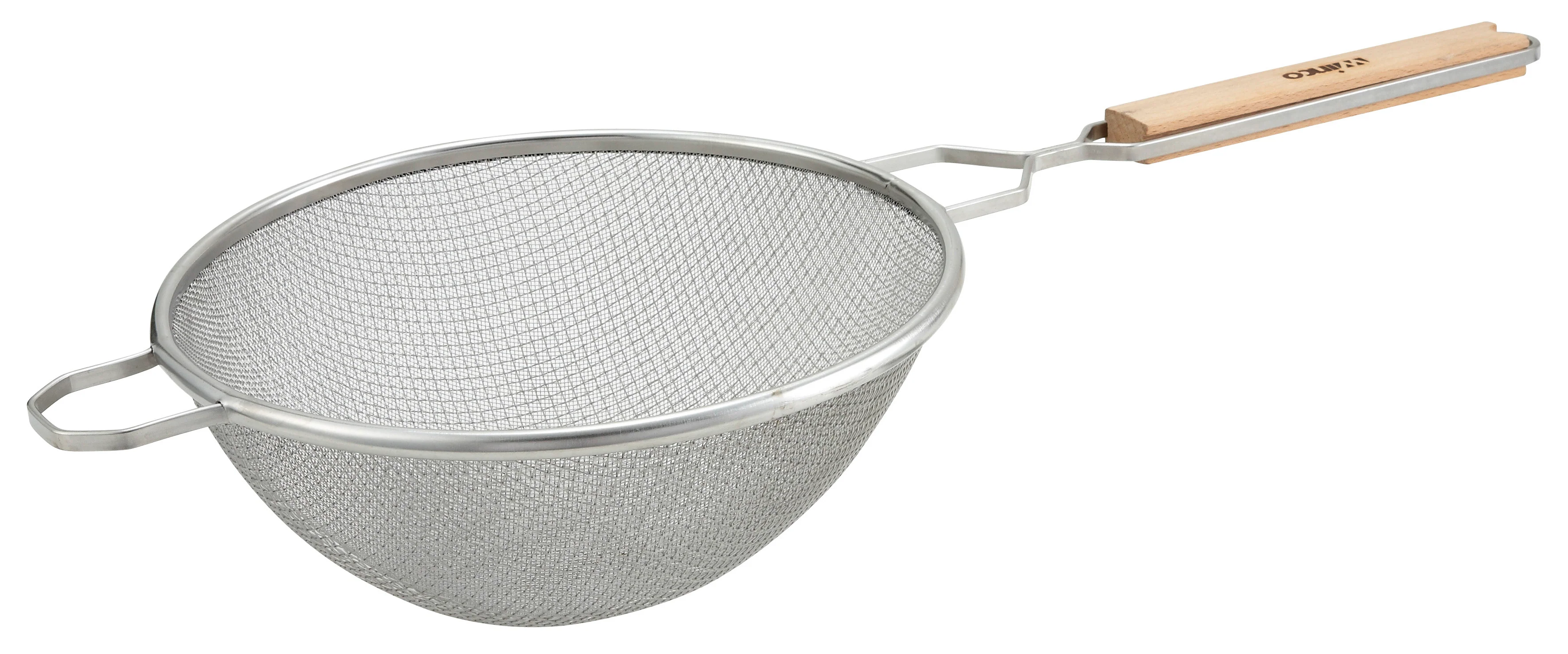 Winco 10-1/2" Double Fine Mesh Strainer - Wooden Handle - Image 2