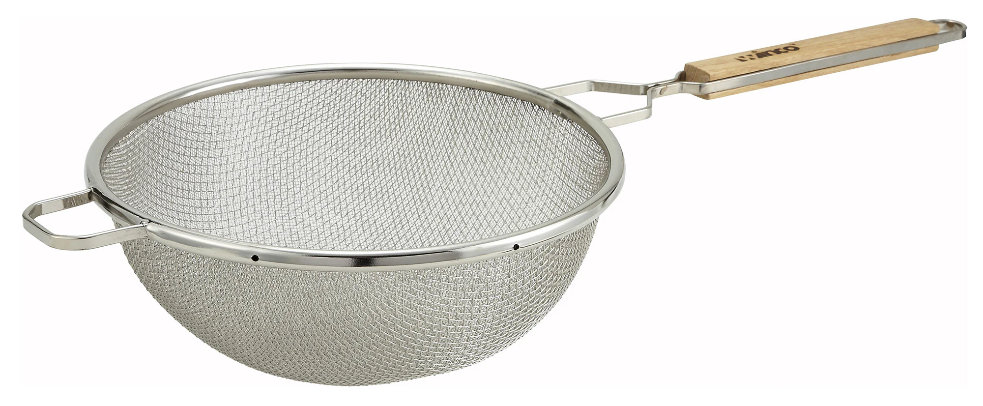 Winco MST-10D 10-1/2 Inch Diameter Medium Strainer with Wood Handle Tin Plated - Image 2