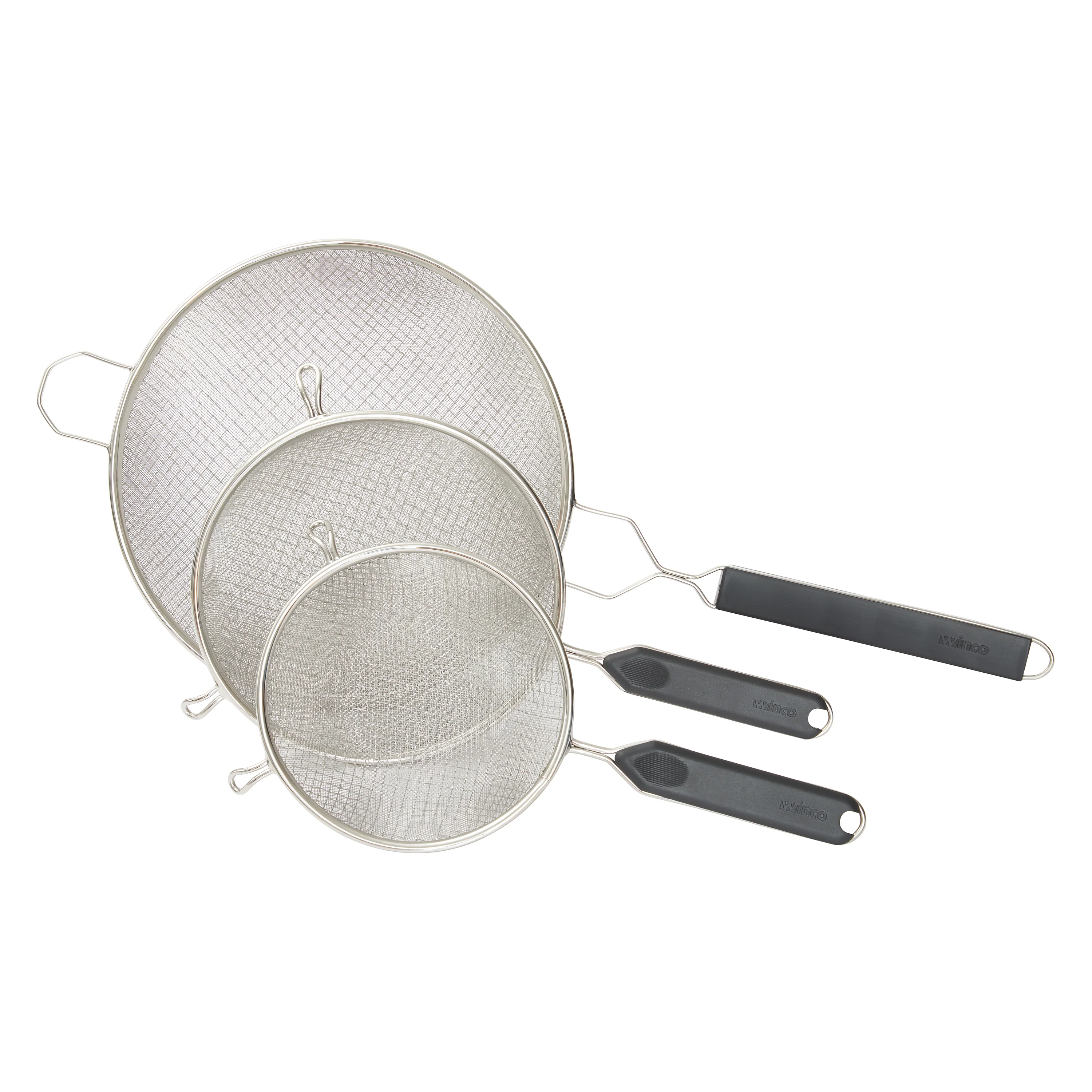 Winco MSTP-8DM 14 Inch Mesh Strainer Stainless Steel Plastic Handle with Double Medium Mesh - Image 3