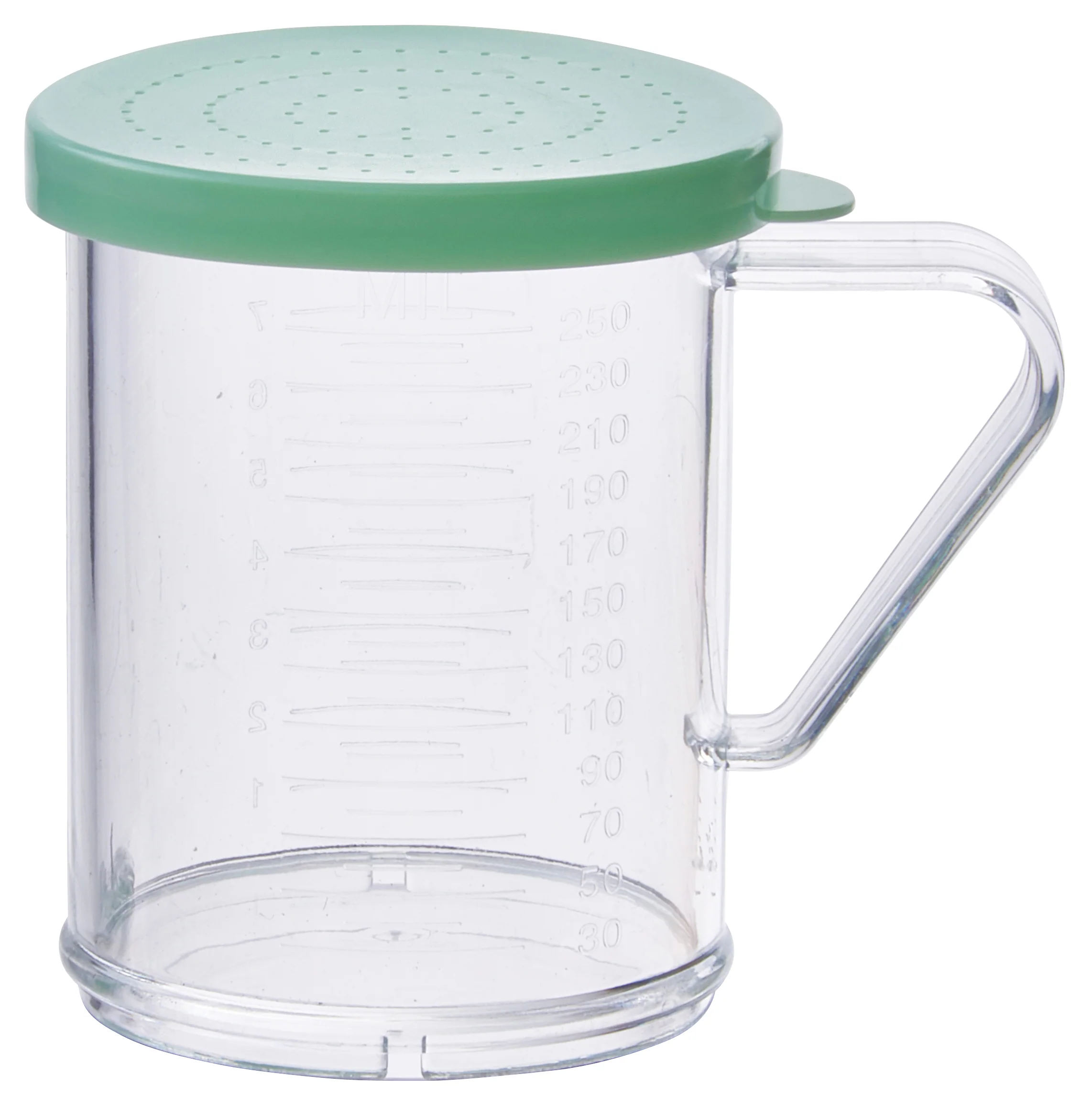 Winco PDG-10G 10 Oz Shaker Dredge With Handle NSF Polycarbonate Clear Green Lid - Image 2