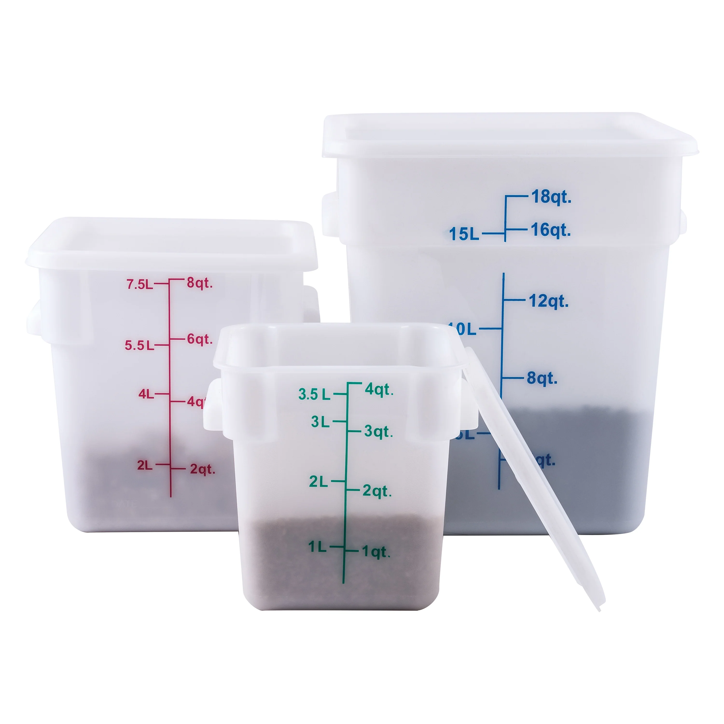 Winco PESC-18 18 Quart Square Storage Container with Built-In Handles Polypropylene White - Image 2