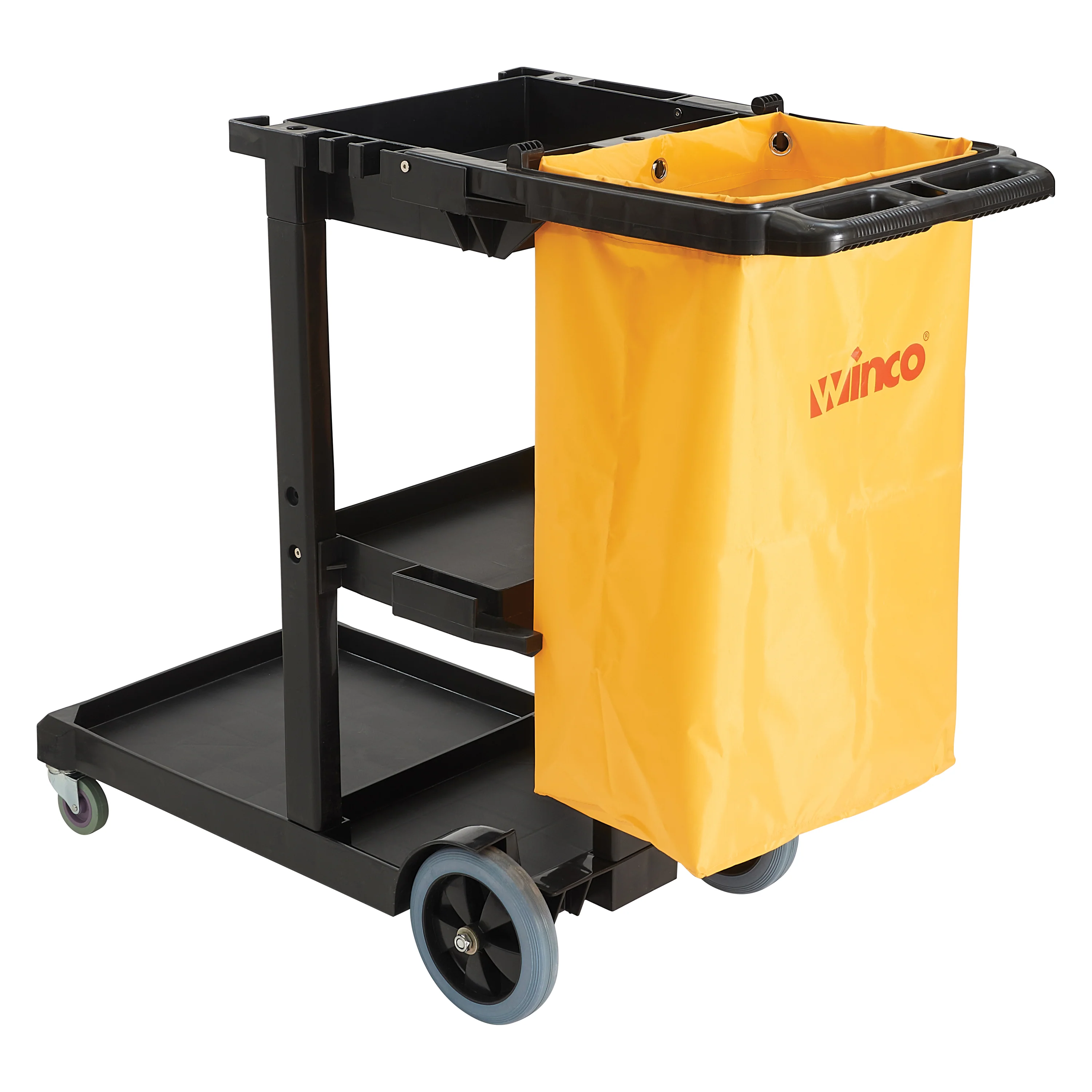 Winco PJC-4538 45 Inch Janitorial Cart Black Three Shelves - Image 2