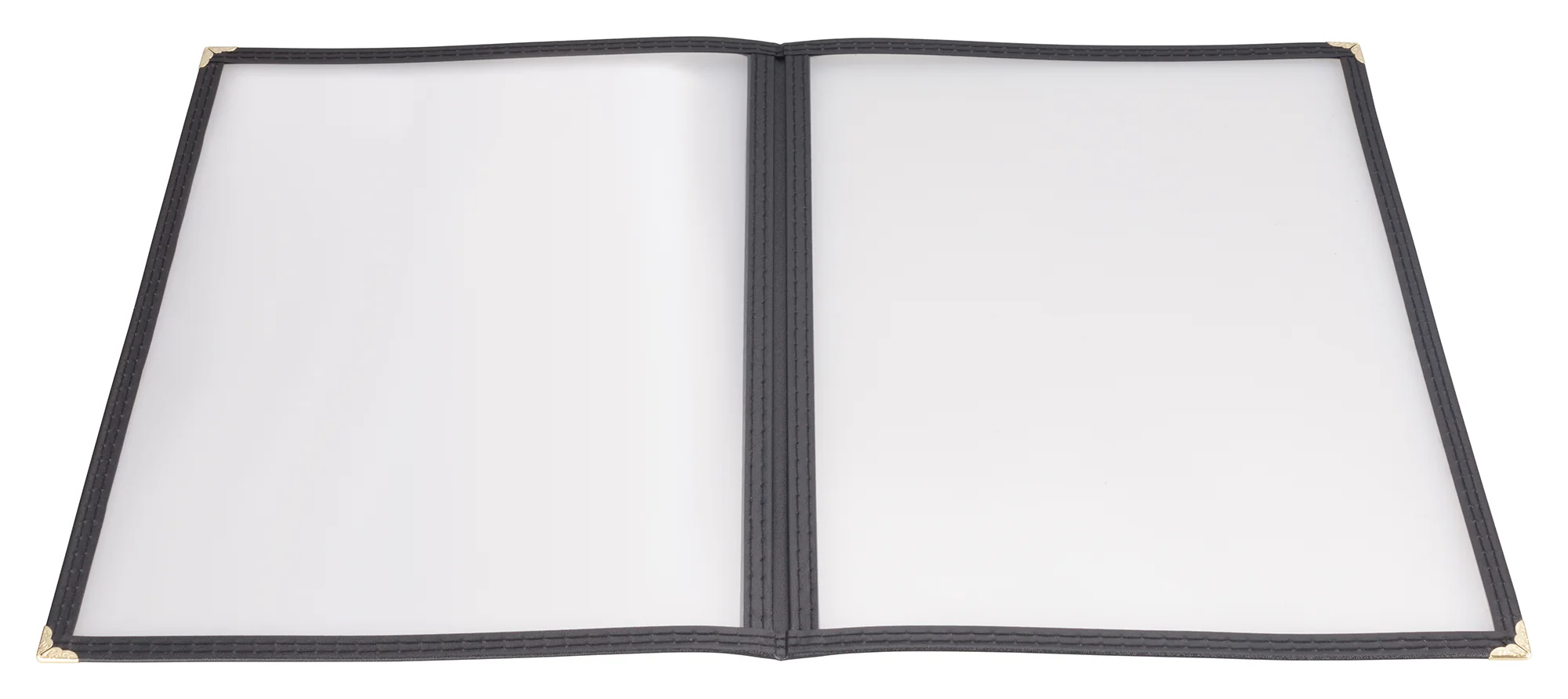 Winco PMCD-9K 9-3/8 Inch Menu Cover Double Fold Black Plastic with Edging - Image 2