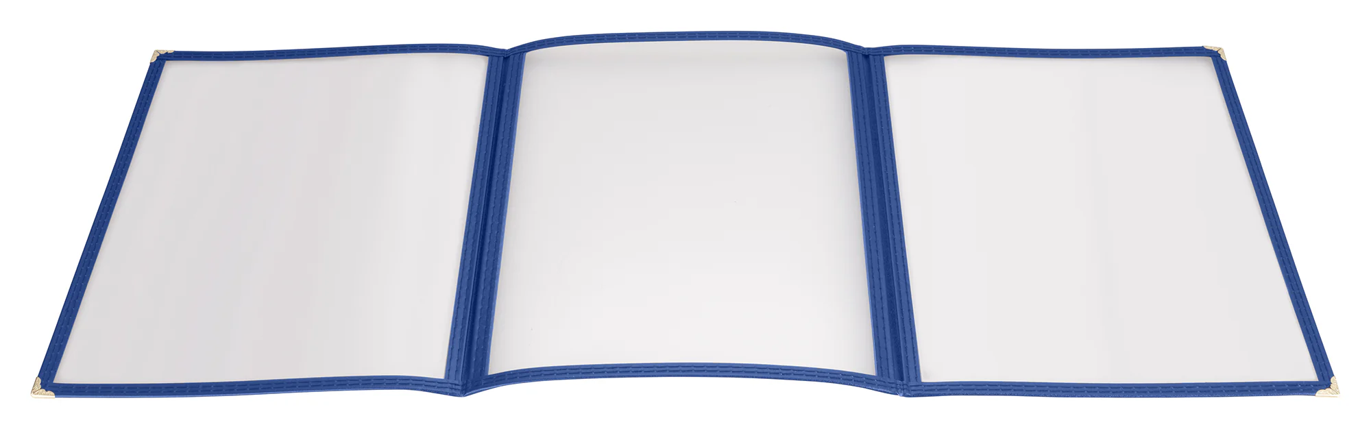 Winco PMCT-9B 9-1/2 Inch Menu Cover Triple Fold Plastic Blue with Double Stitched Edging - Image 2