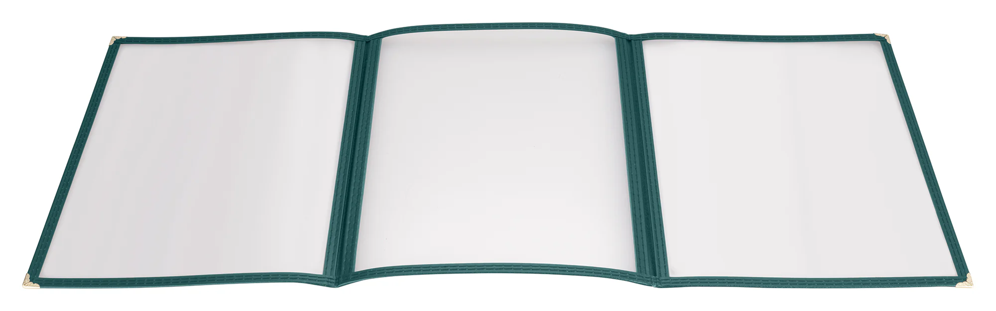 Winco PMCT-9G 9-1/2 Inch Triple Fold Menu Cover Plastic Green with Double Stitched Edging - Image 2