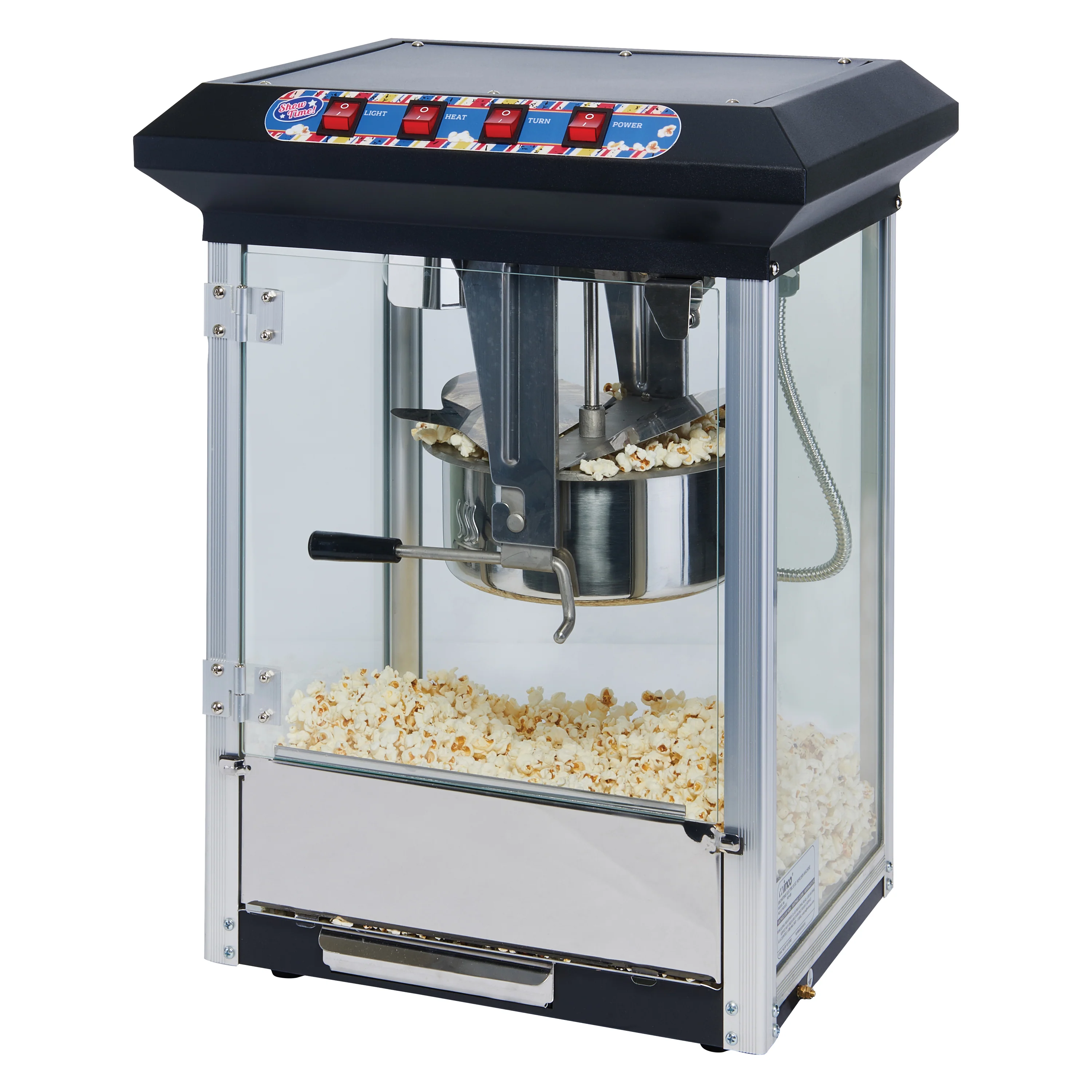 Winco POP-8B 17 Inch Countertop Electric Popcorn Popper Stainless Steel with Warming Light