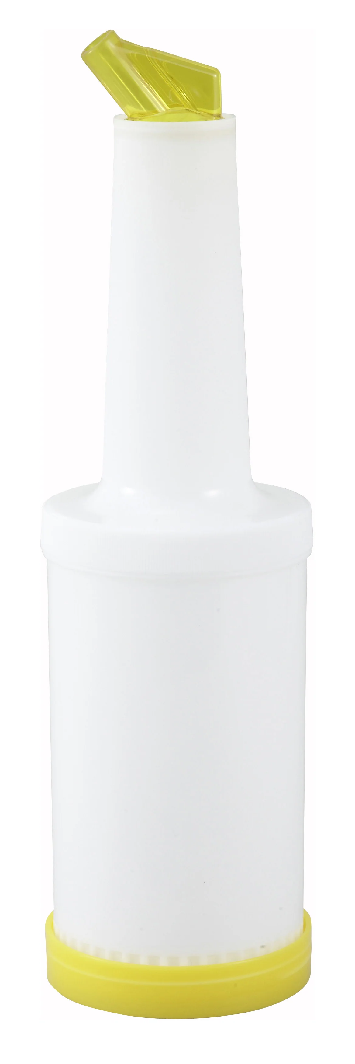 Winco PPB-1Y 1 Quart Liquor and Juice Multi Pour with Yellow Spout and Lid - Image 3