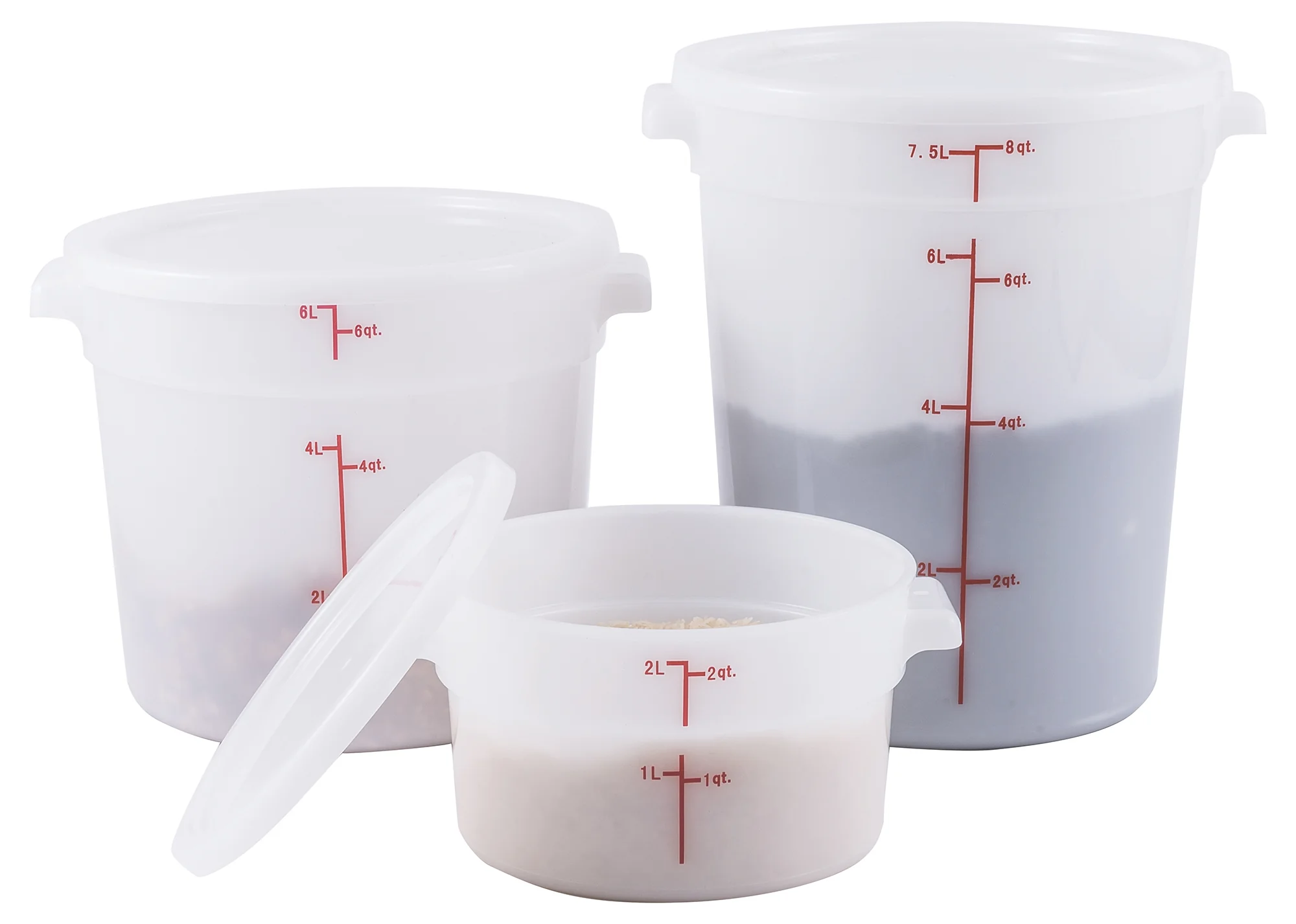 Winco PPRC-6W 6 Quart Food Storage Container Round with Built-in Handles Polypropylene White - Image 4
