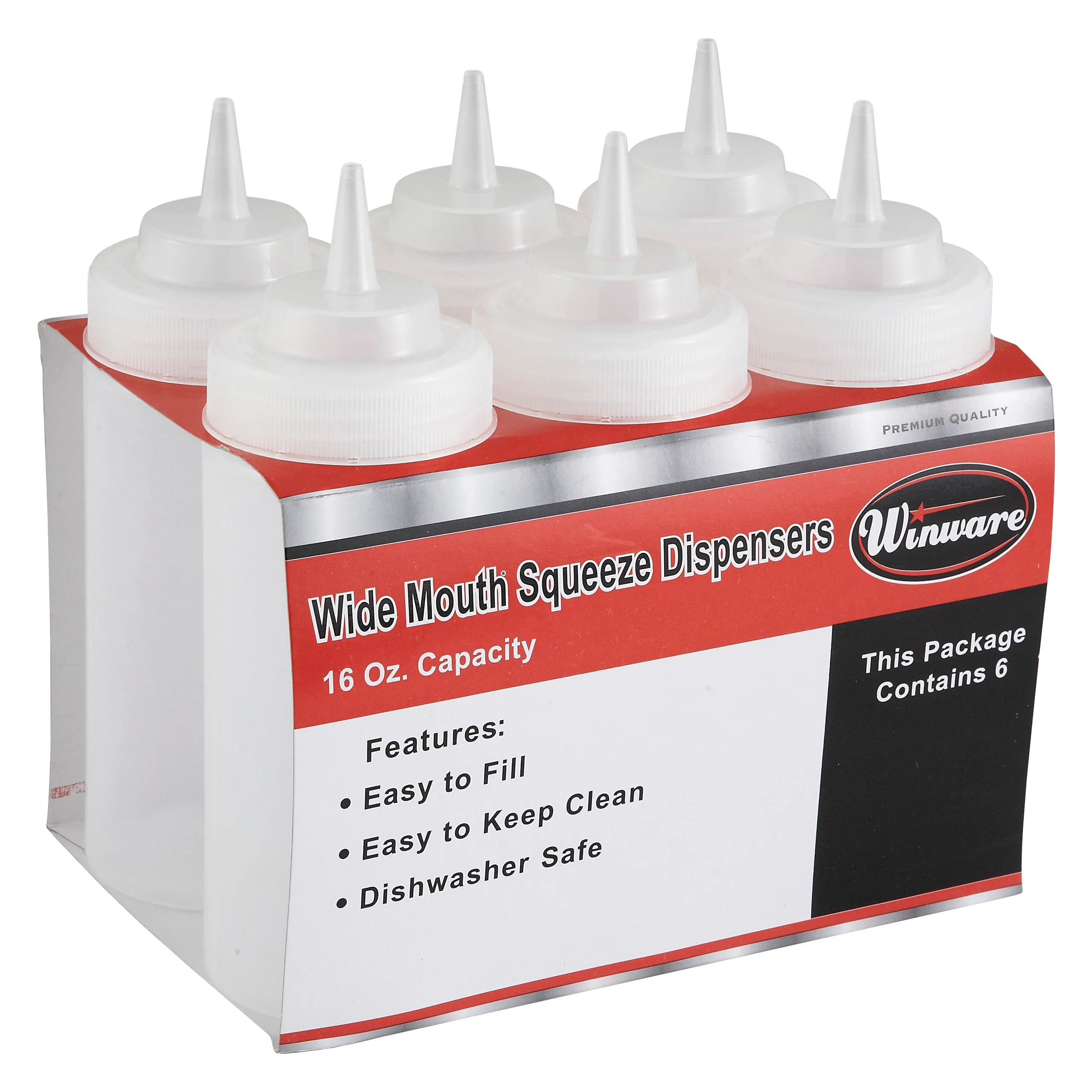 Wide-Mouth Squeeze Bottle 16 oz Clear - Winco PSW-16 BPA-Free 6-Pack - Image 3