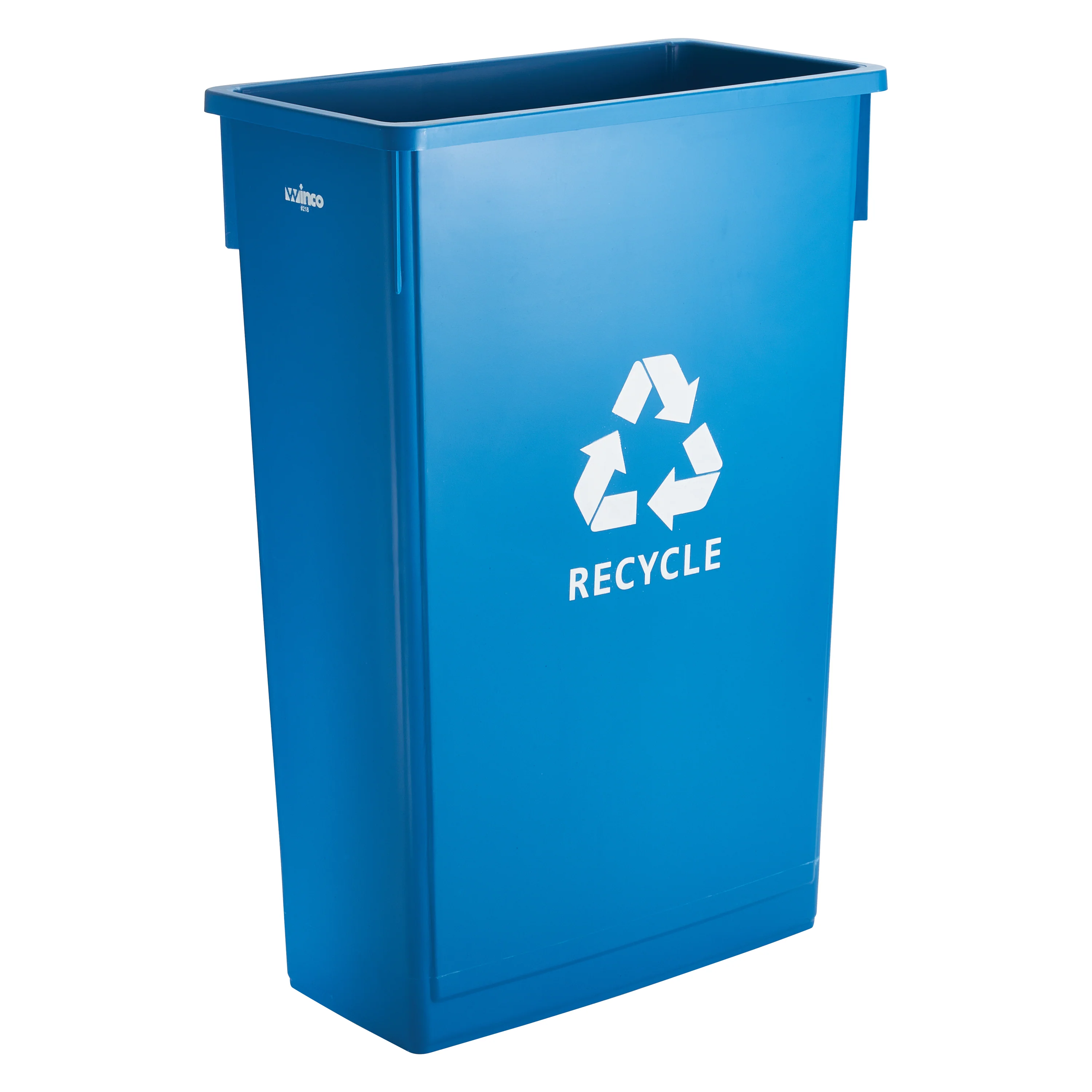 Winco PTC-23L 23 Gal Slender Recycling Receptacle with Recycle Sign Blue HDPE