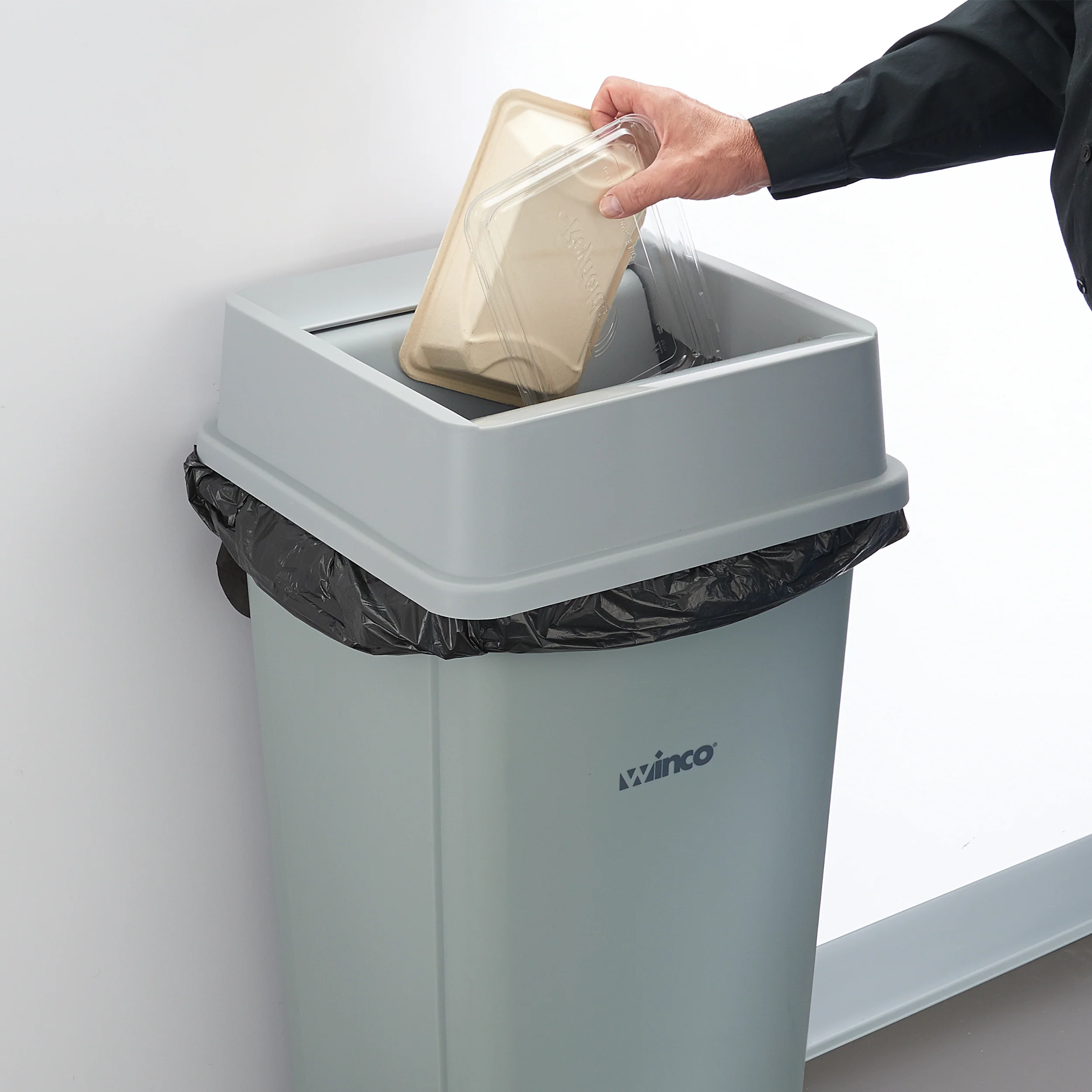 Winco PTCSL-23G Lid 8 Inch Square Swing Gray Polystyrene Trash Receptacle - Image 3