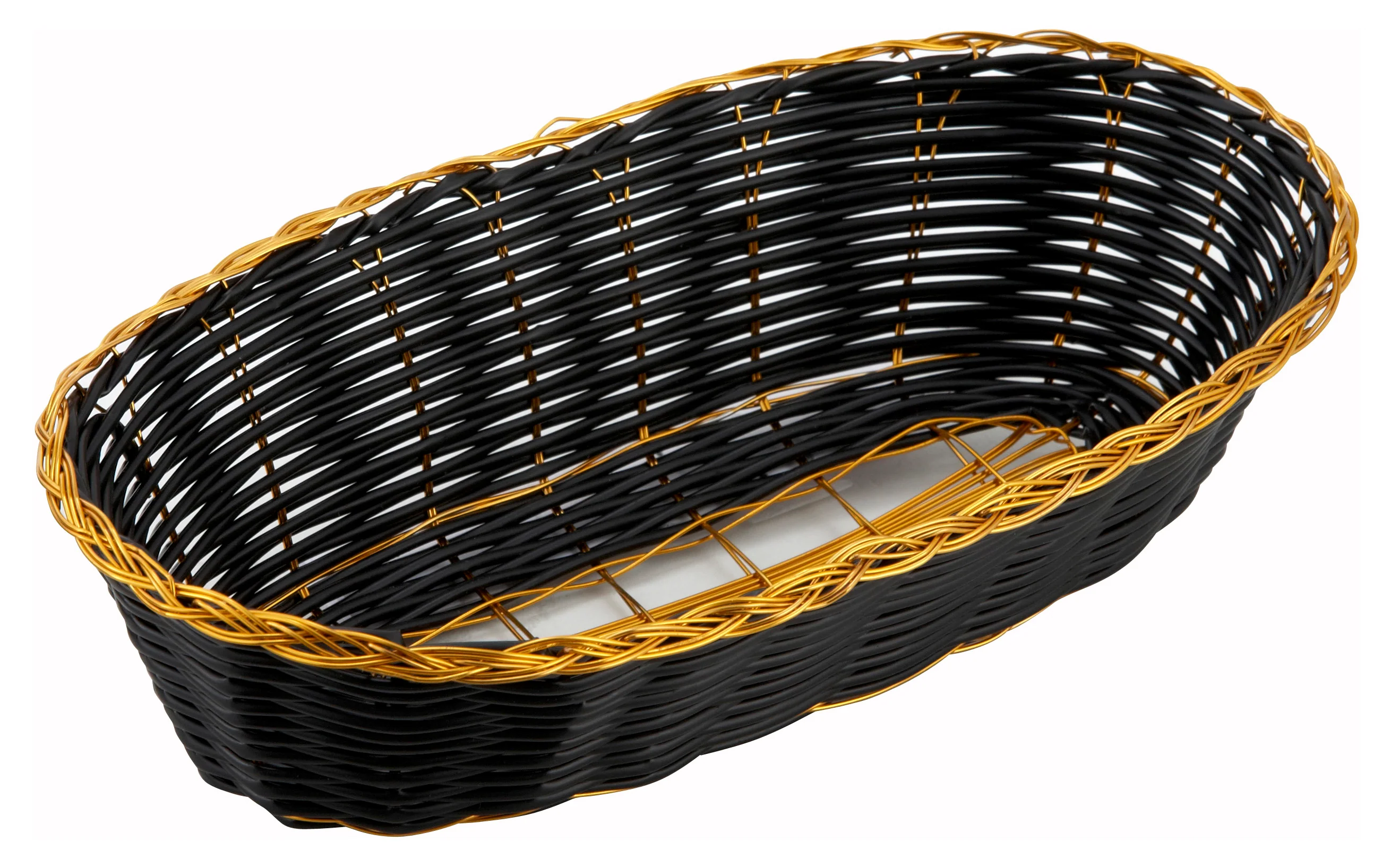 Winco PWBK-9B 8-3/4 Inch Woven Basket Polypropylene Black Gold Trim - Image 2