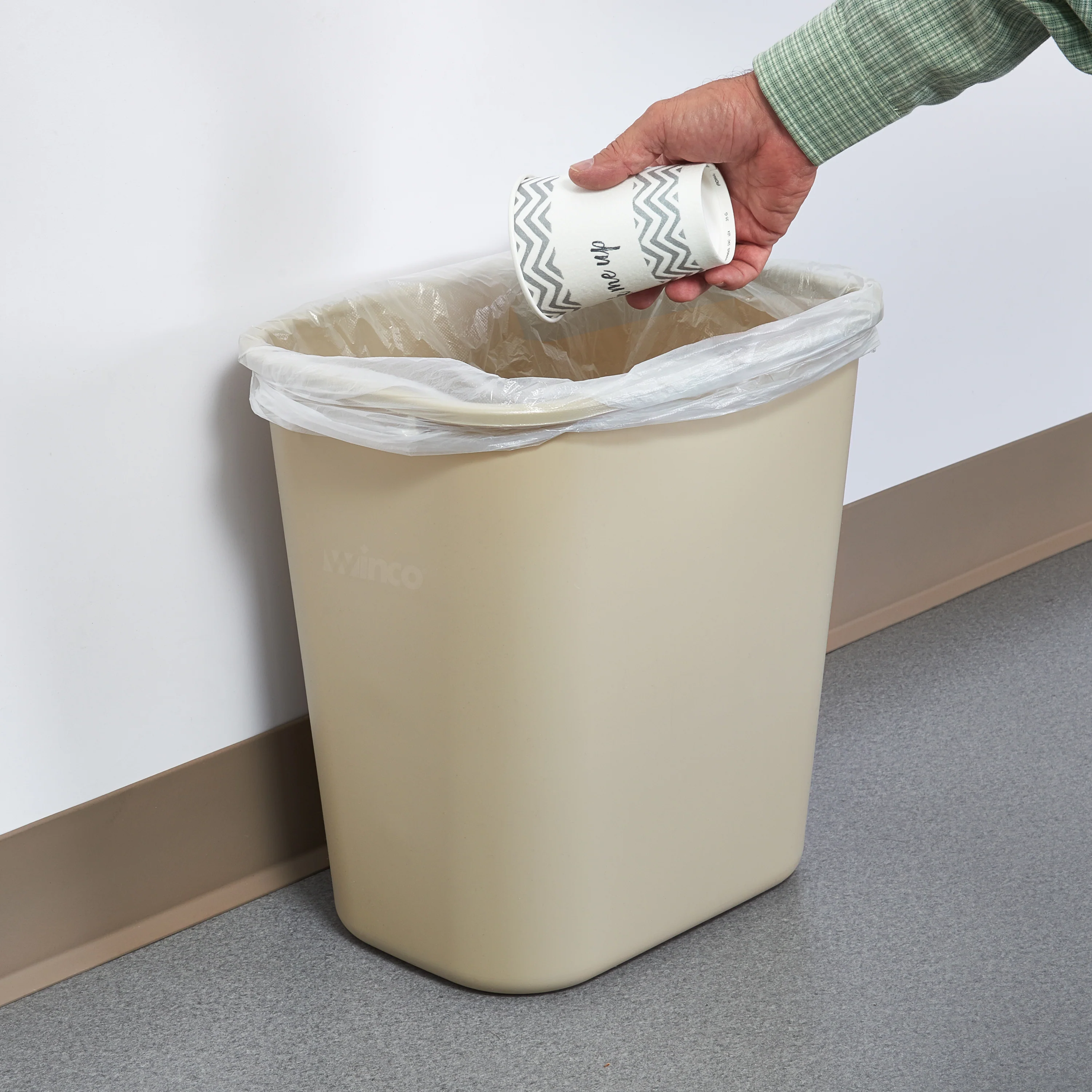 Winco PWR-28BE 28 Qt. Wastebasket Rectangular Beige LDPE - Image 4