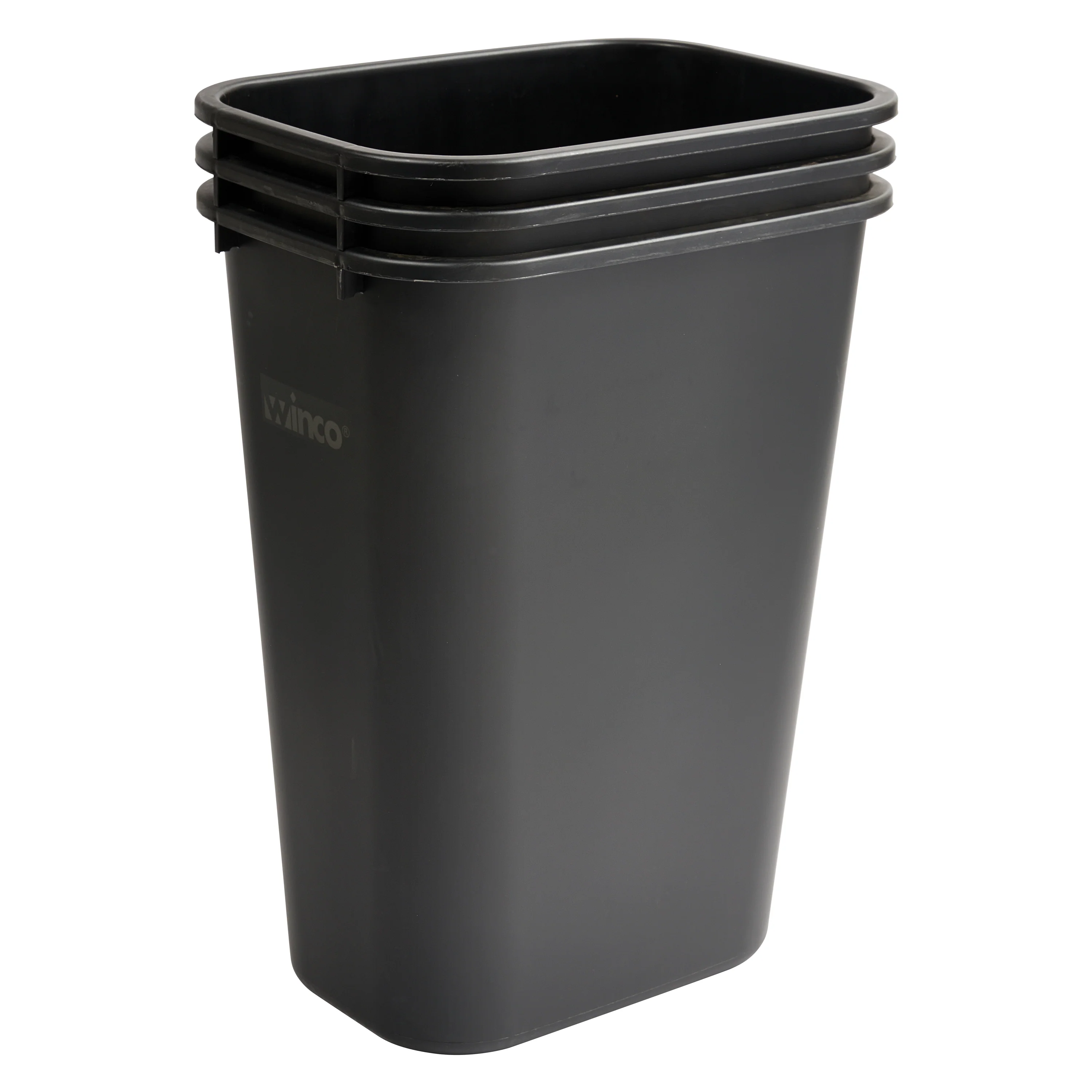 Wastebasket 41 Quart Black - Winco PWR-41K LDPE Rectangular Rounded Edges - Image 2
