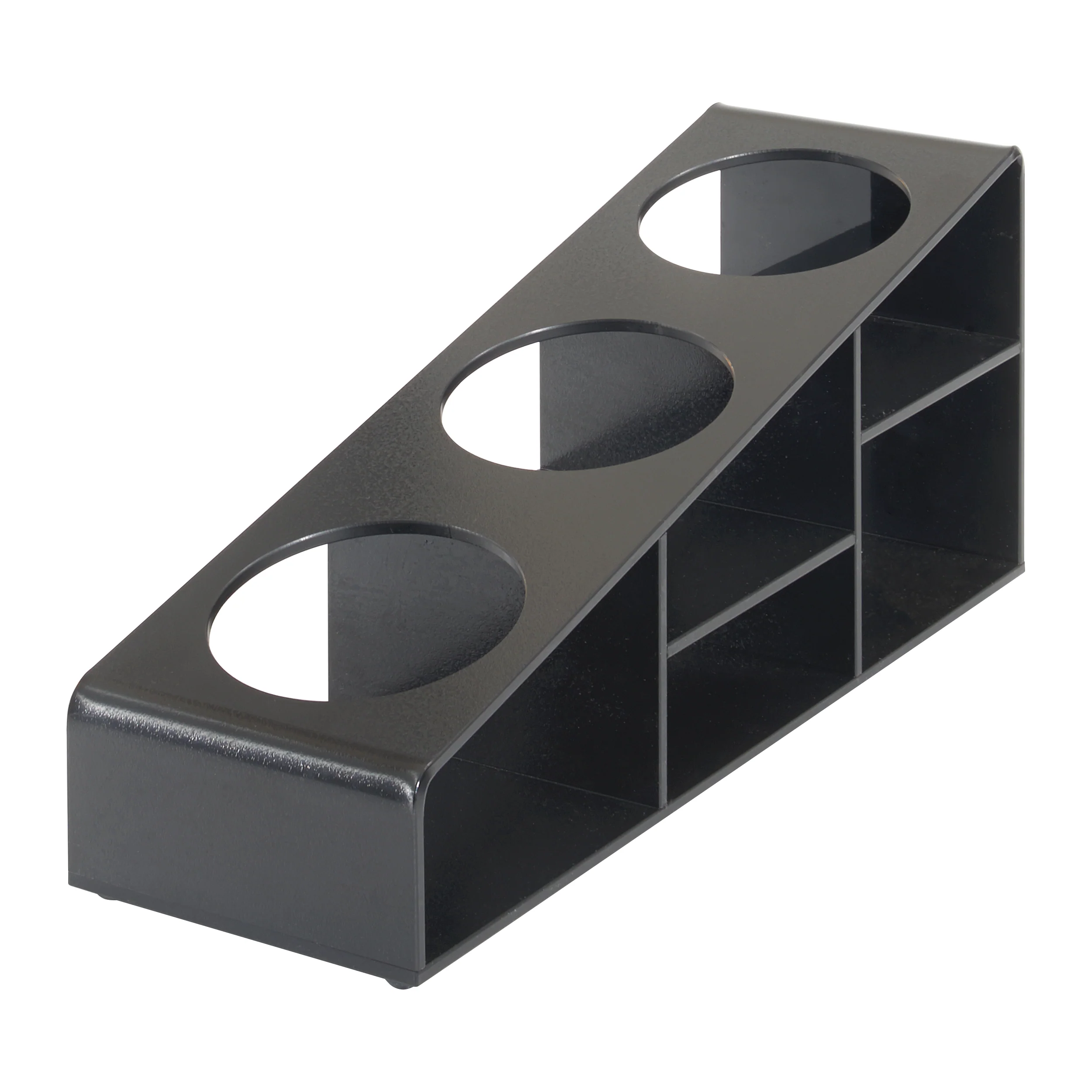 Winco SBO-3C Syrup/Condiment Bottle Organizer, 3-Compartments, 3.5"Dia, Plastic, Black - Image 3