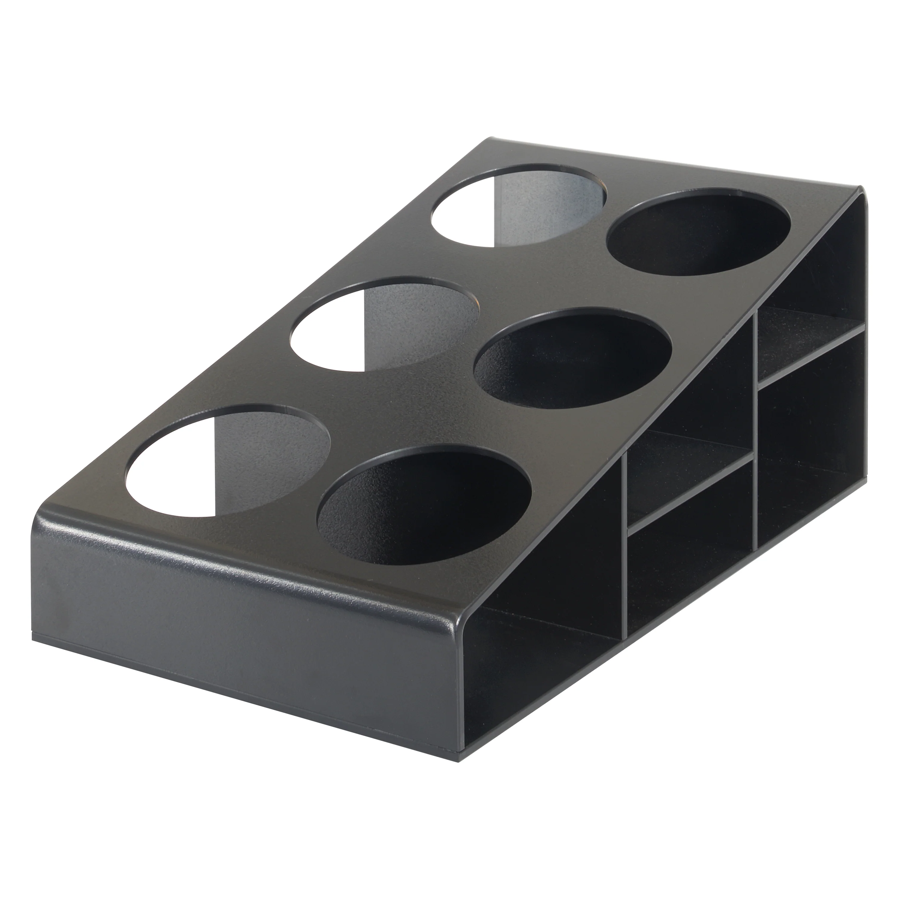 Winco SBO-6C Syrup/Condiment Bottle Organizer, 6-Compartments, 3.5"Dia, Plastic, Black