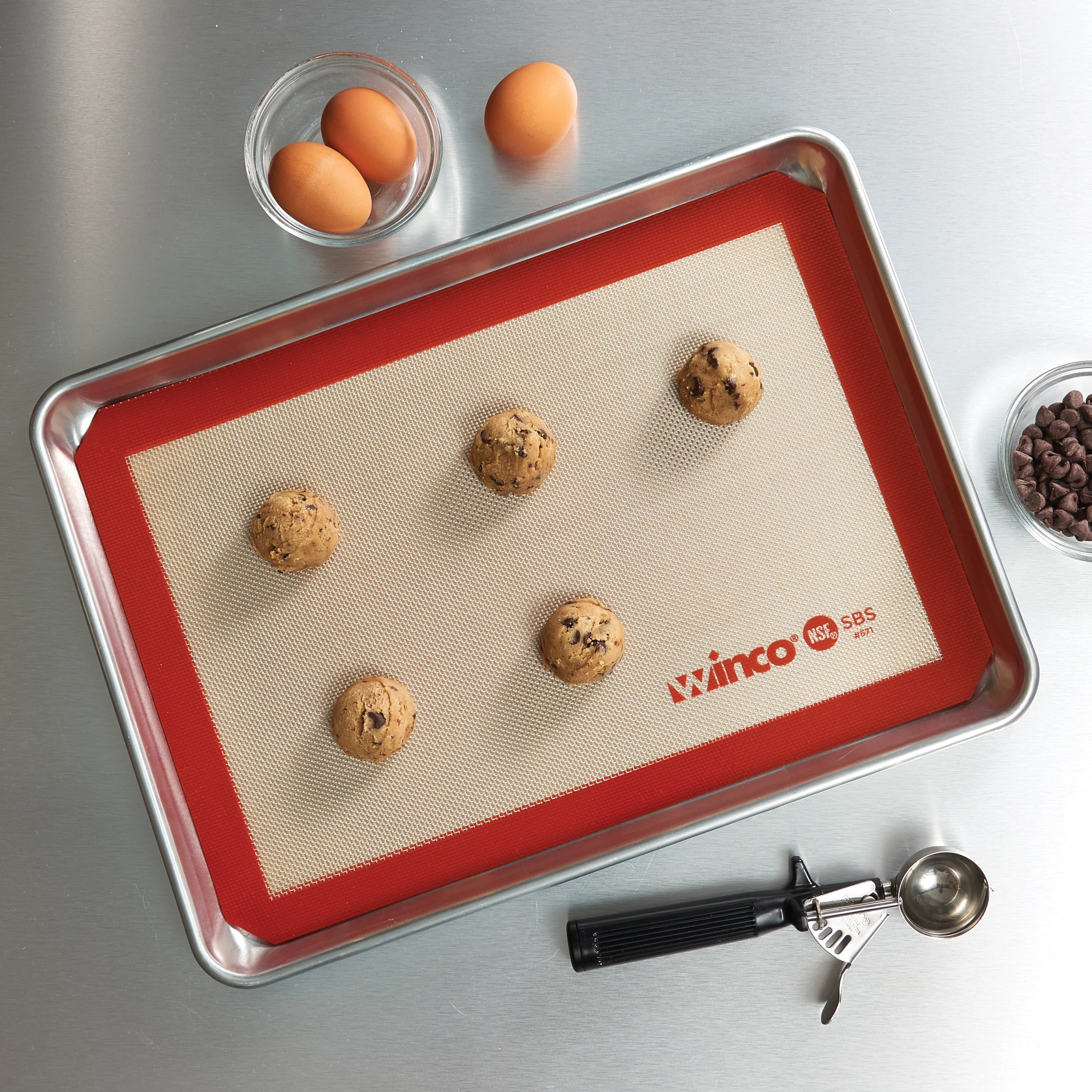 Winco SBS-16 11-5/8 Inch Rectangular Baking Mat Silicone Red Double-sided - Image 4