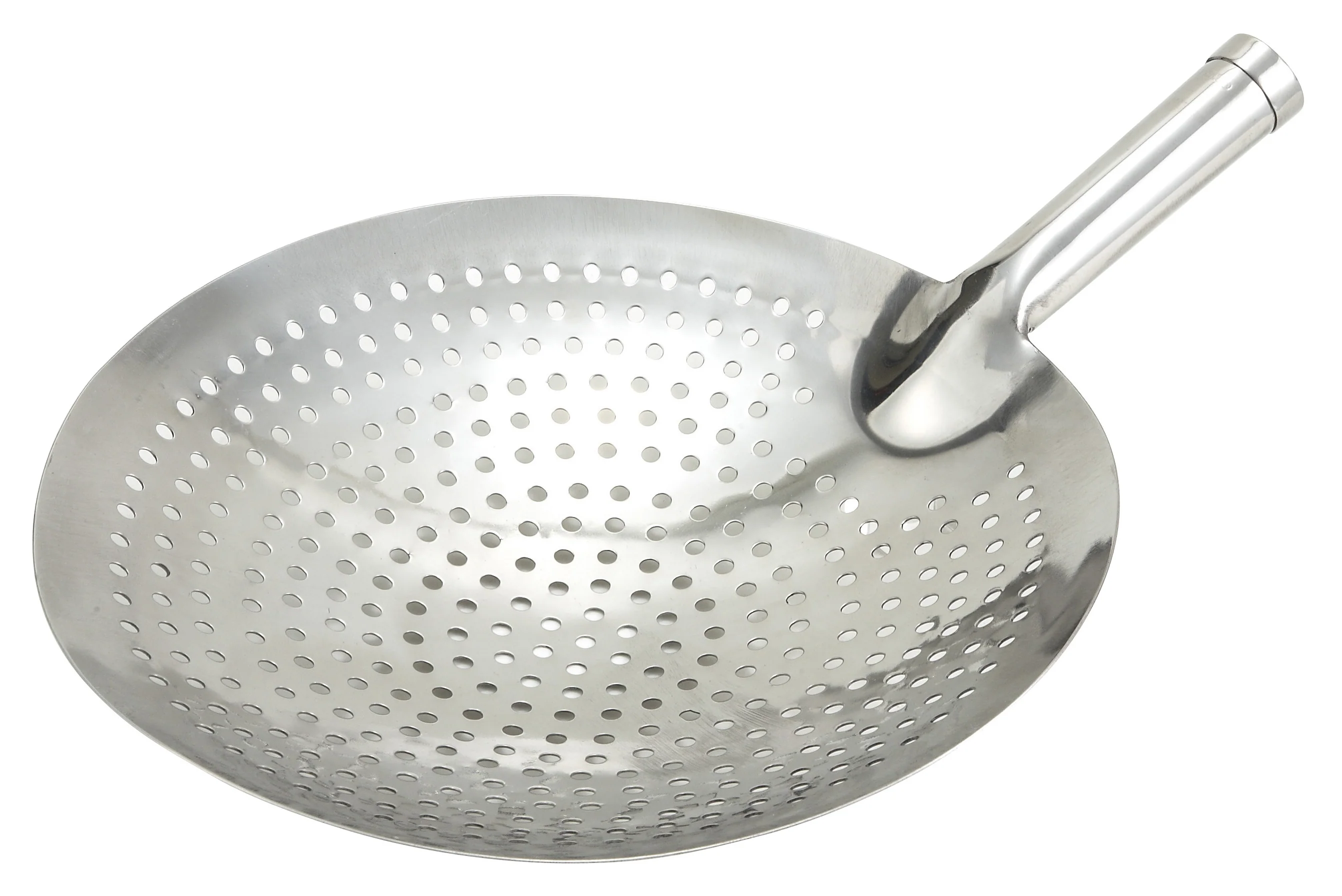 Winco SC-12 12 Inch Diameter Perforated Skimmer Stainless Steel with Ergonomic Handle - Image 2