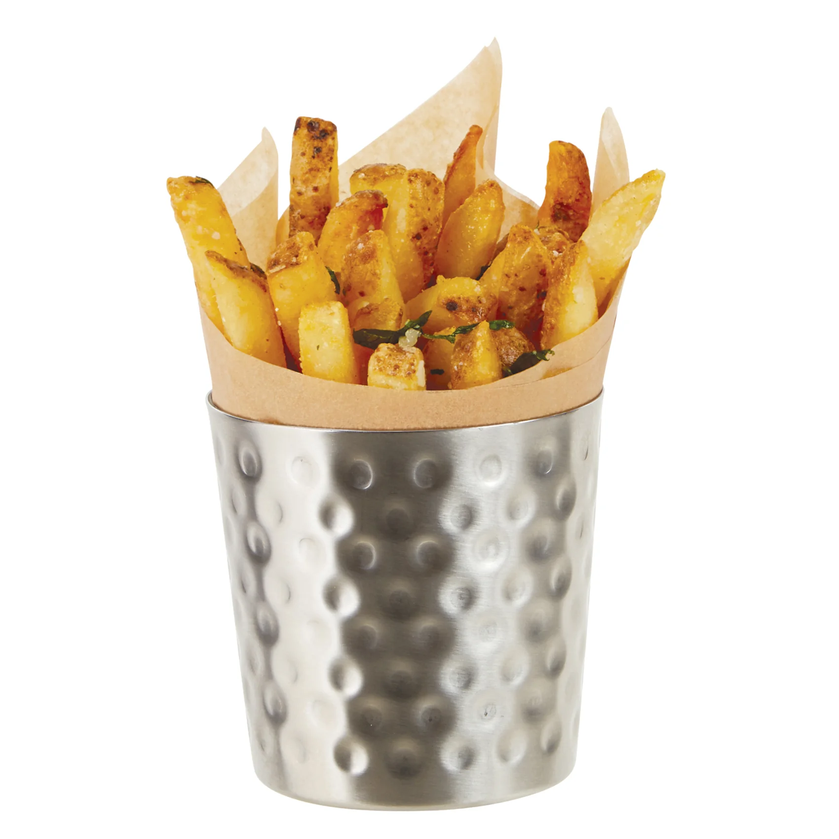 Winco SFC-35H 3-1/4 Inch Diameter Hammered Fry Cup Stainless Steel with Satin Finish - Image 2