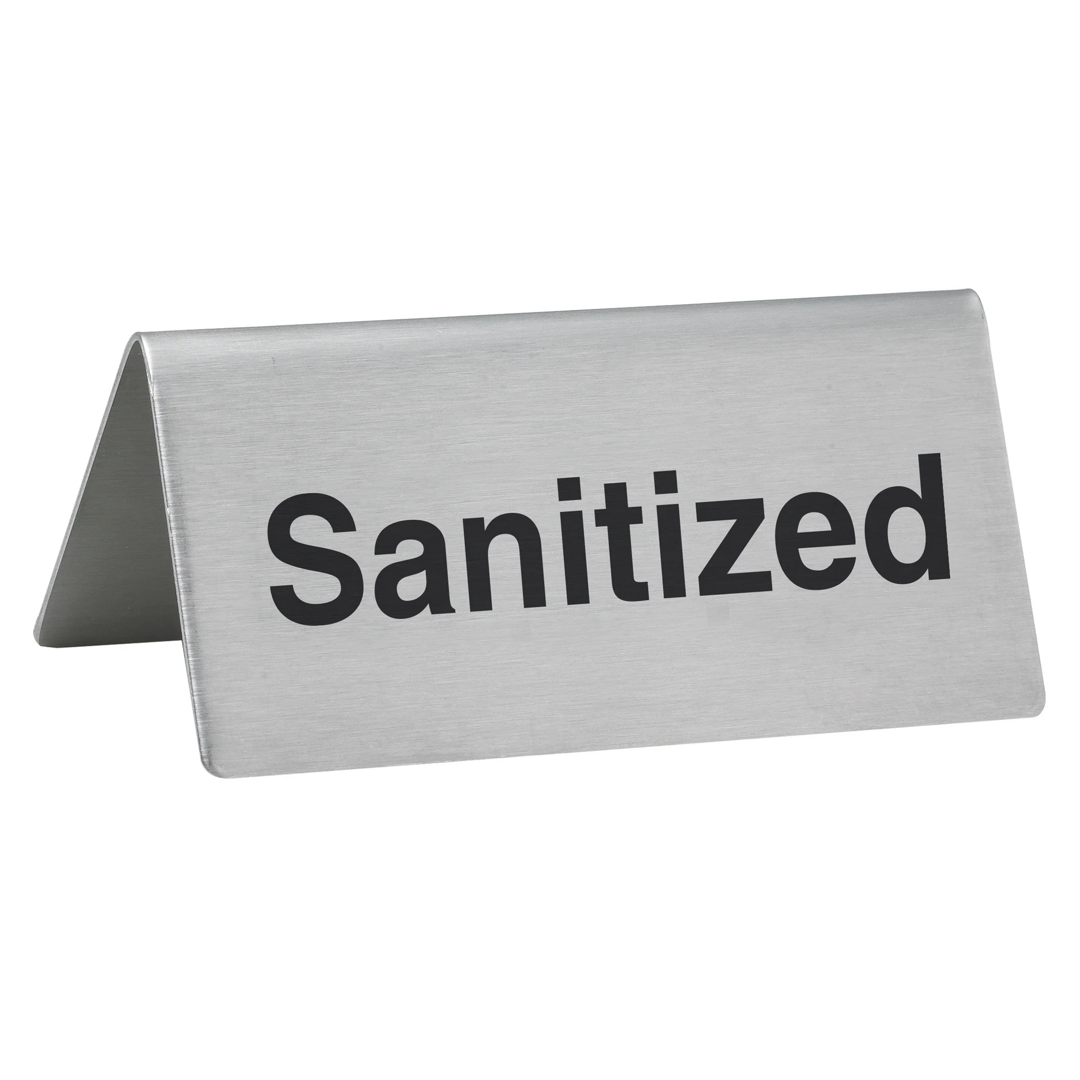Winco SGN-106 3 Inch Sanitized Tabletop Tent Sign Stainless Steel - Image 2