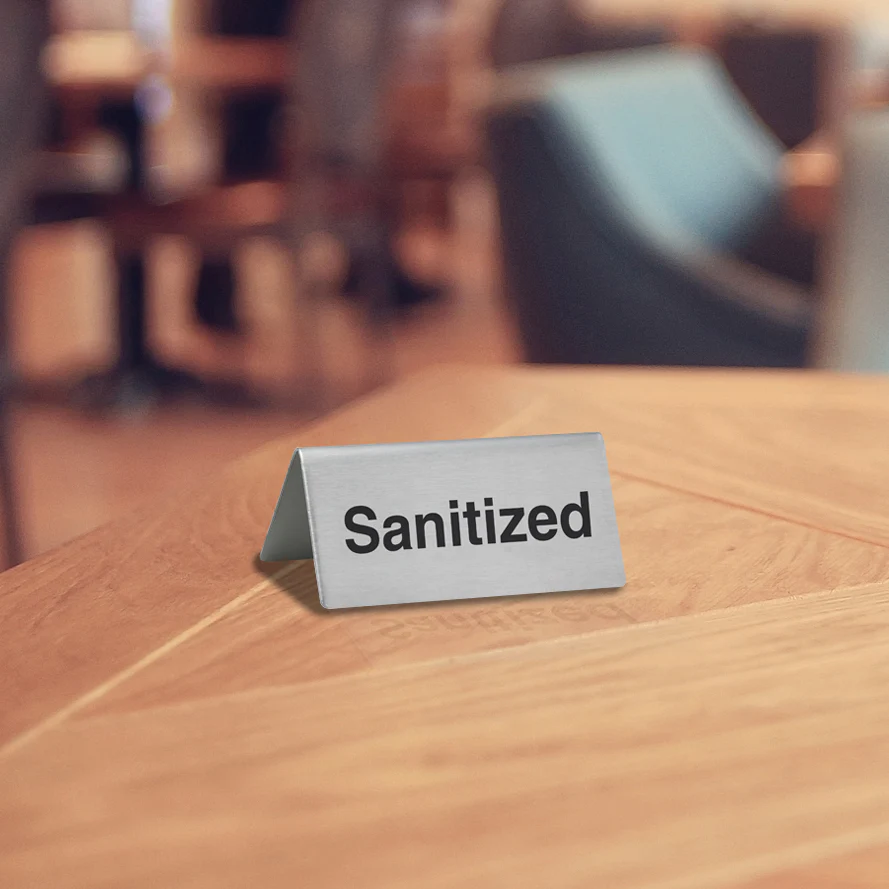 Winco SGN-106 3 Inch Sanitized Tabletop Tent Sign Stainless Steel - Image 3