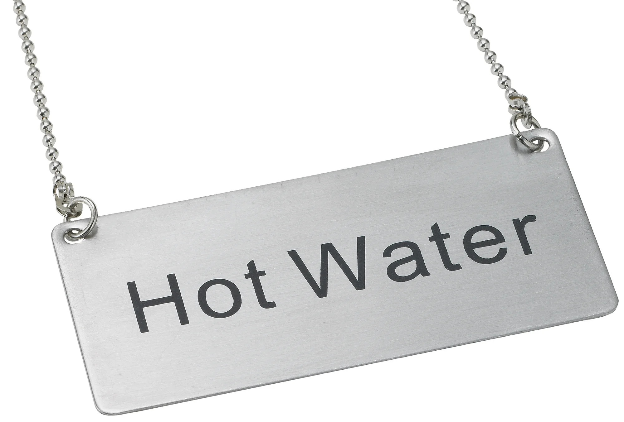 Winco SGN-204 3-1/2 Inch Hot Water Beverage Sign Hanging Stainless Steel with Chain - Image 2