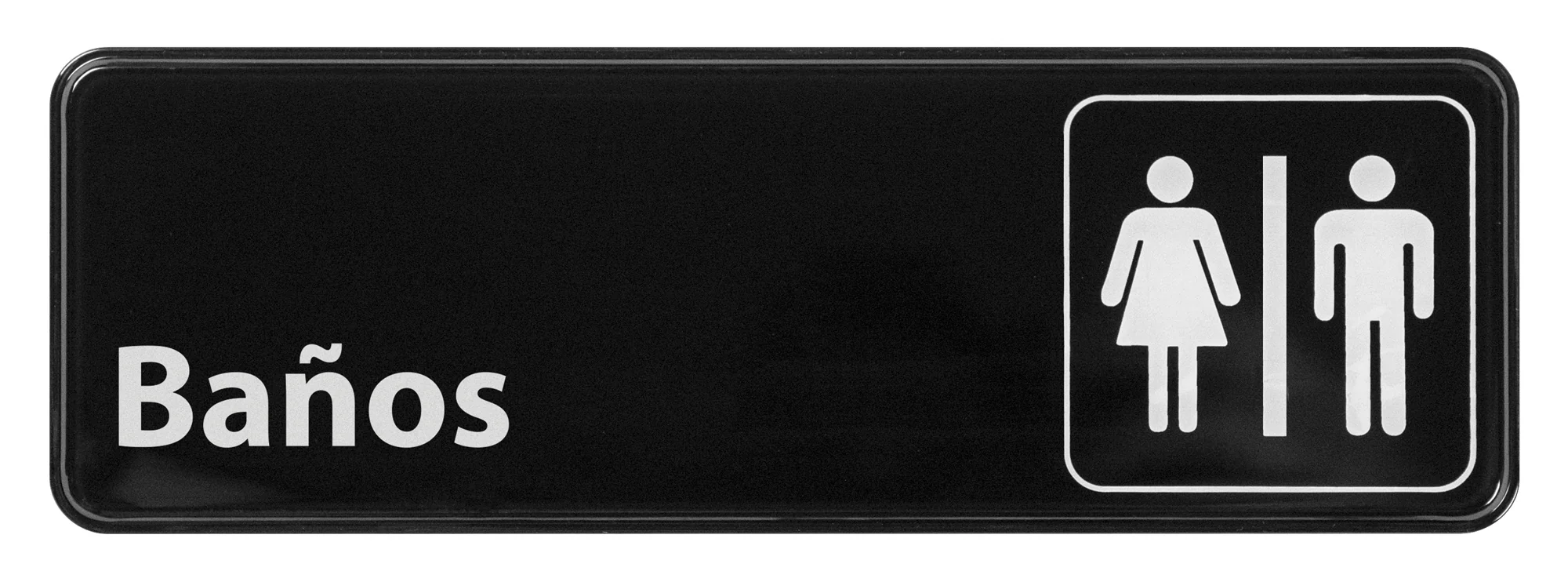 Winco SGN-362 9 Inch Restrooms Information Sign With Symbol Plastic Adhesive Black - Image 2