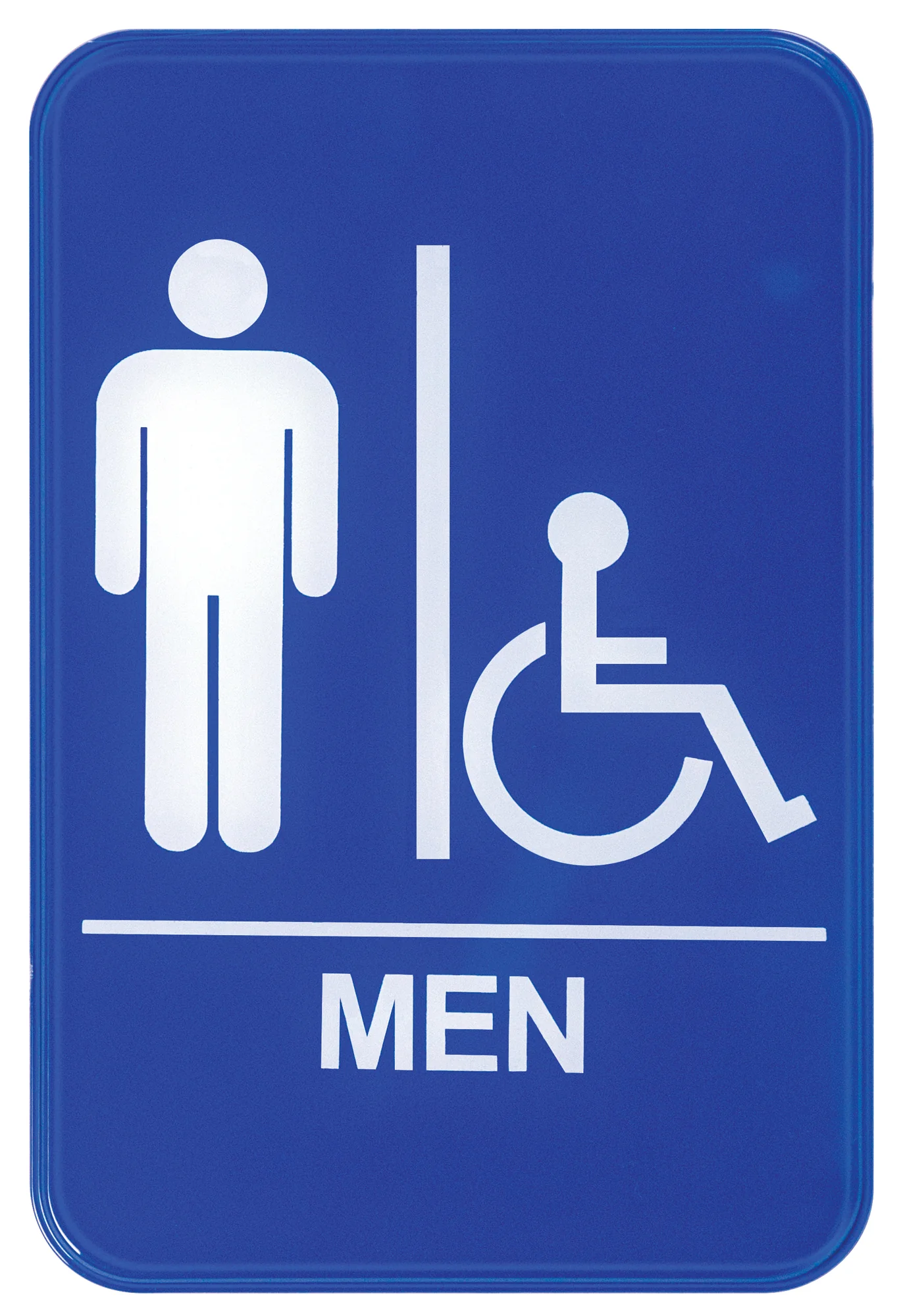 Winco SGN-652B 6 Inch Information Sign with Symbol MEN Accessible White on Blue - Image 2