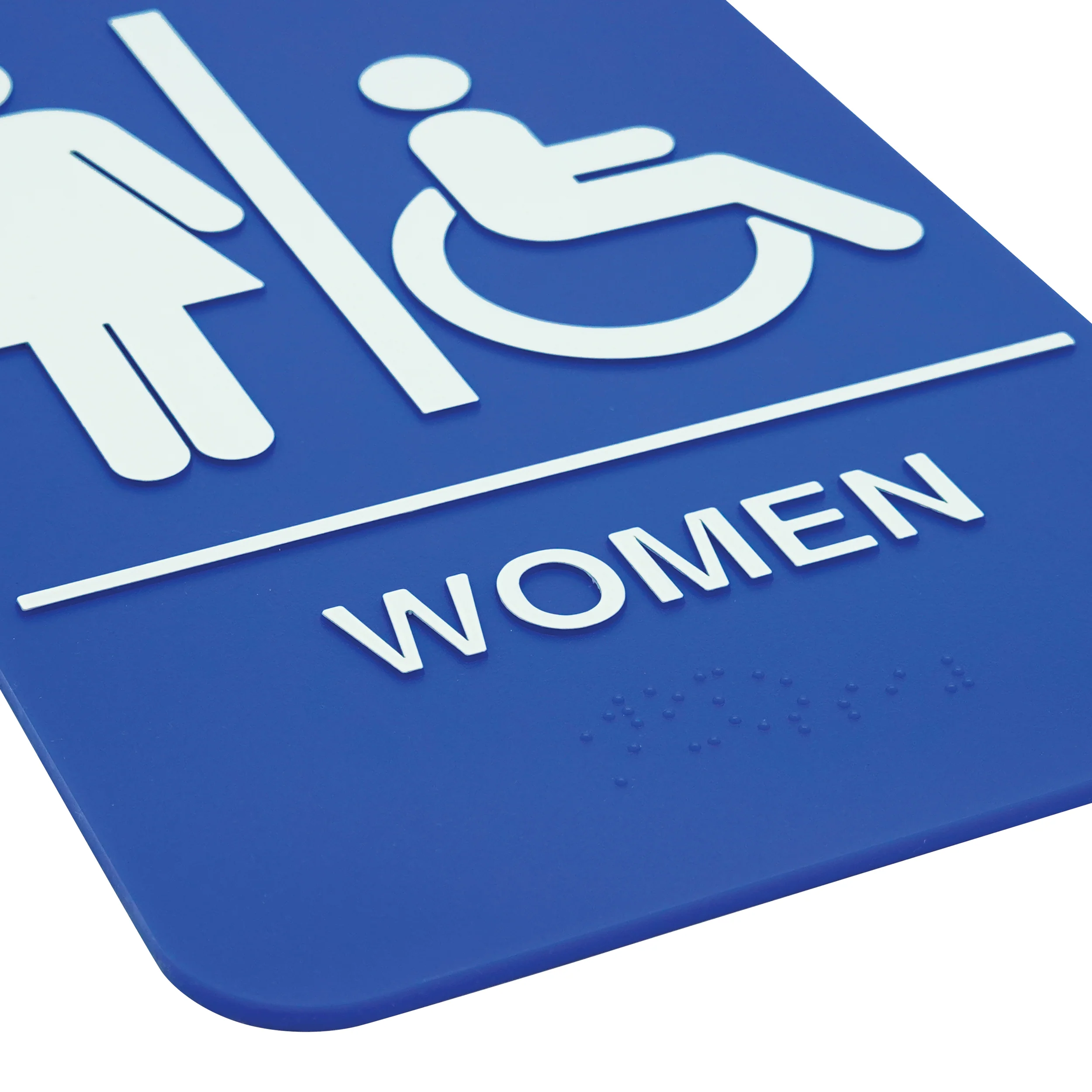 Winco SGNB-651B 6 Inch Sign with Symbol Braille Women Accessible White on Blue - Image 2