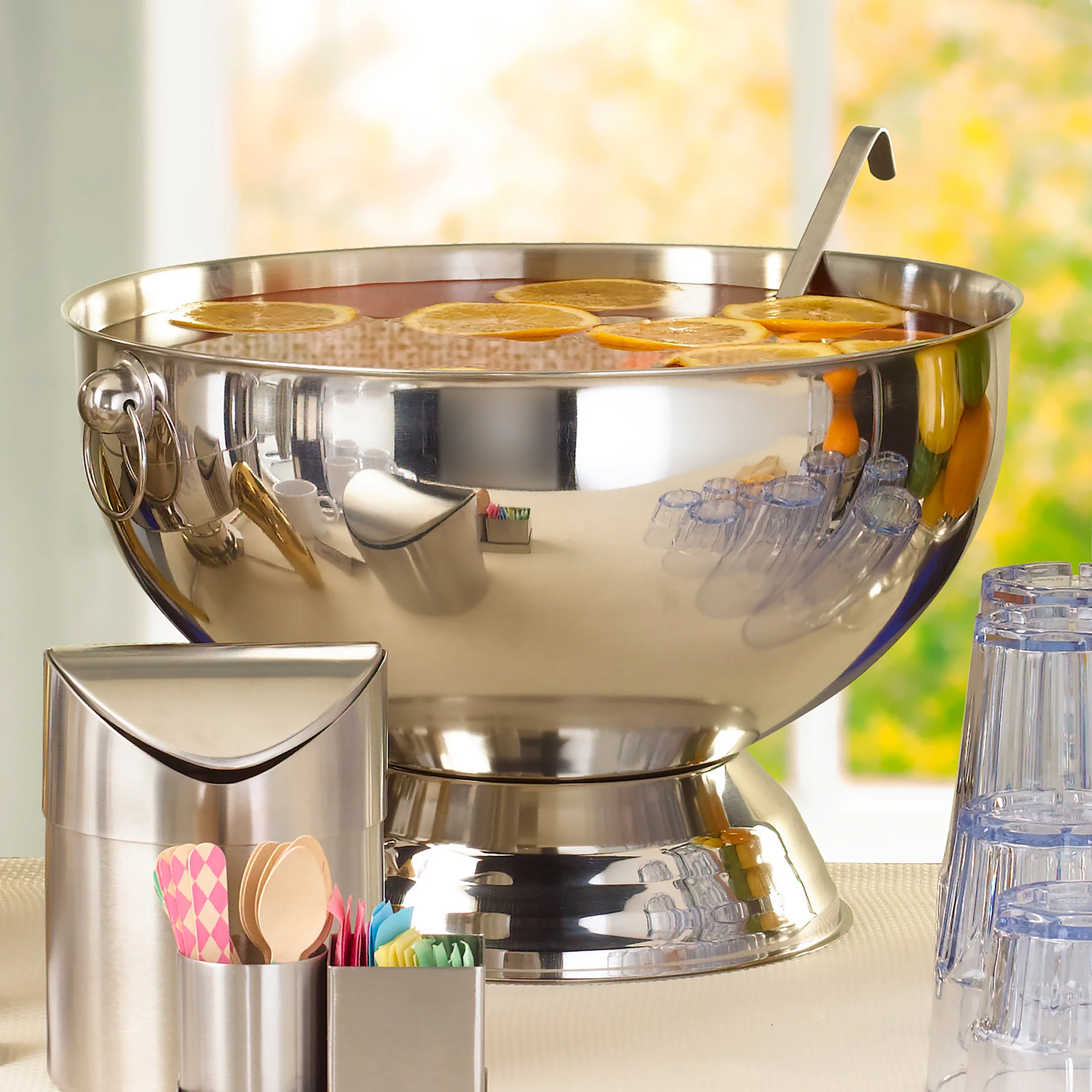 Winco SPB-35 3-1/2 Gallon Punch Bowl with Ring Handles Stainless Steel Mirror Finish - Image 3