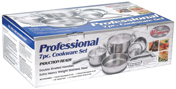 Induction Cookware Set 7-Piece - Winco SPC-7H Premium Stainless with Riveted Handles - Image 2