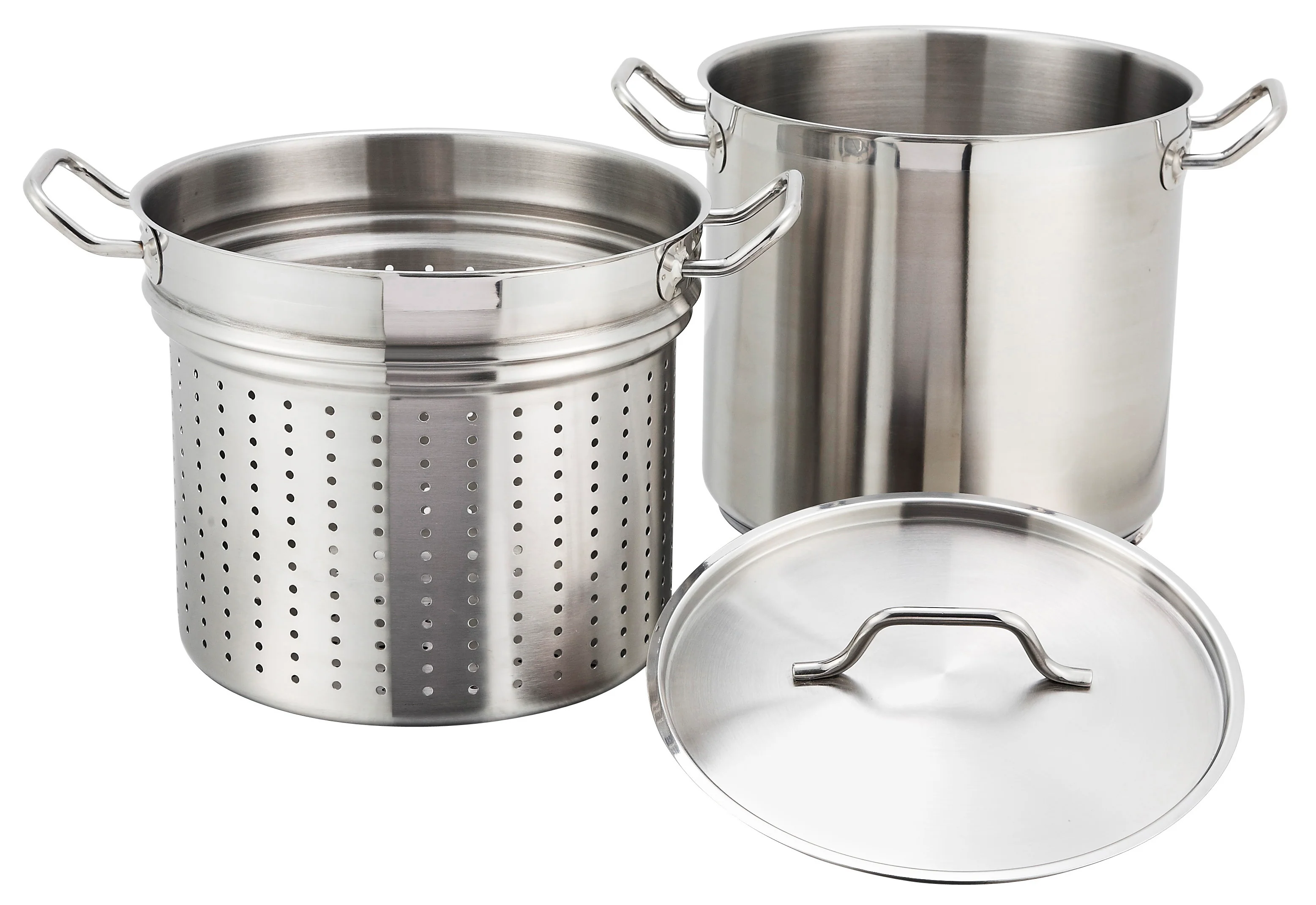 Winco 20 Quart Stainless Steel Induction Steamer & Pasta Cooker Set - Image 2