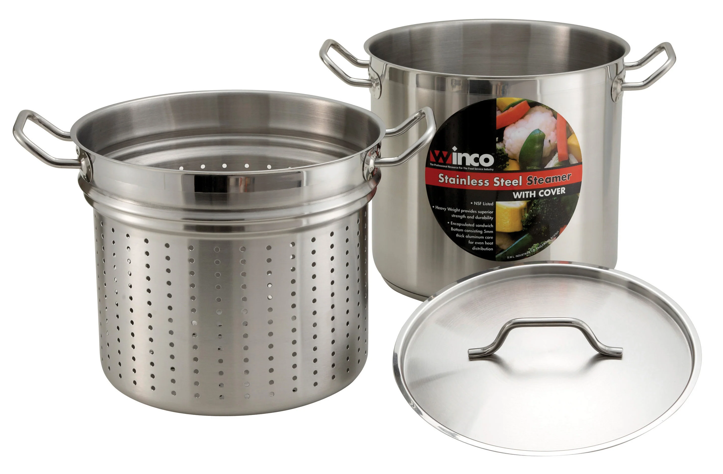 Winco 20 Quart Stainless Steel Induction Steamer & Pasta Cooker Set - Image 5