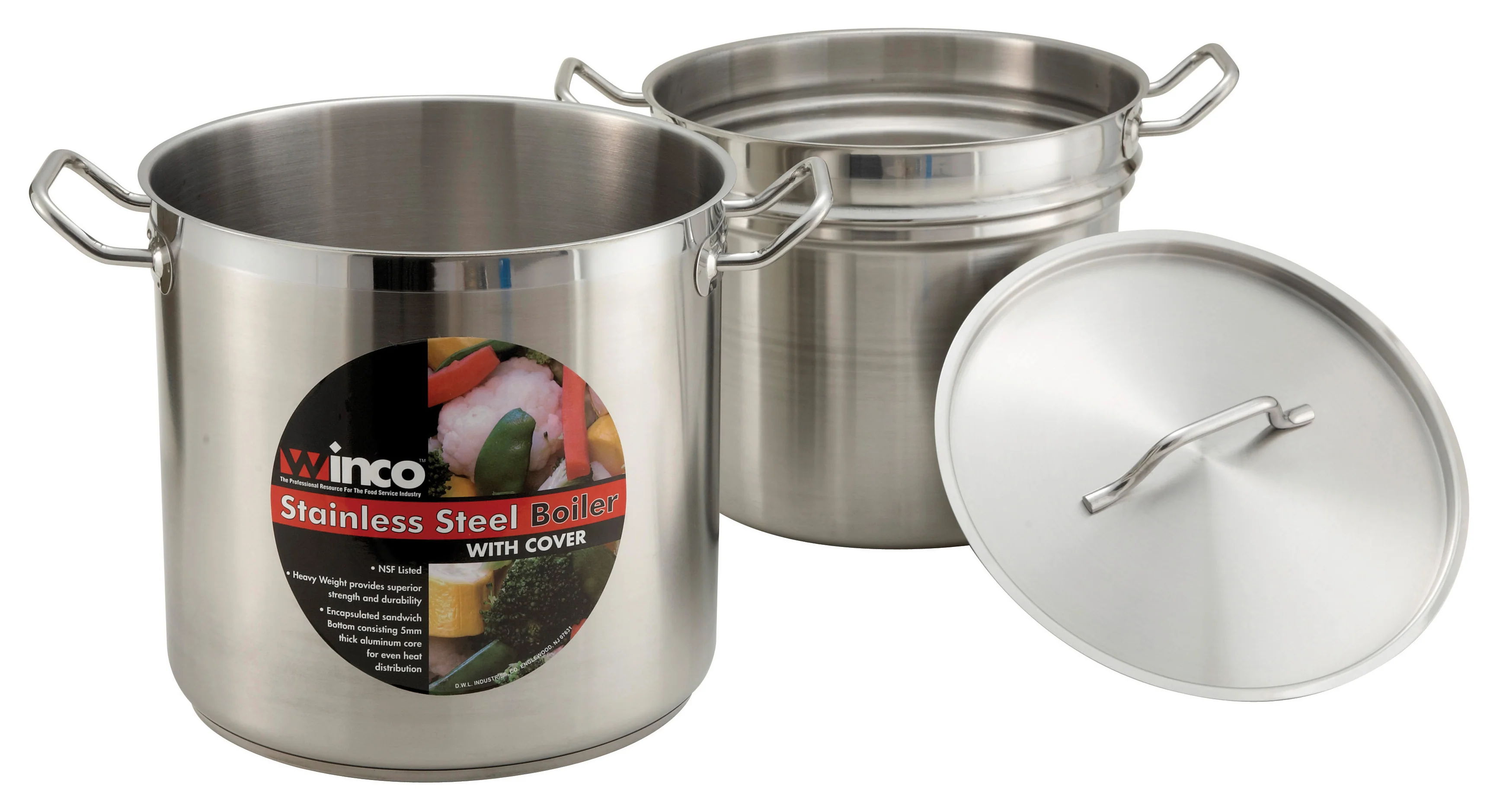 Winco SSDB-8 8 Quart Double Boiler Induction Ready with Cover Aluminum and Stainless Steel - Image 3