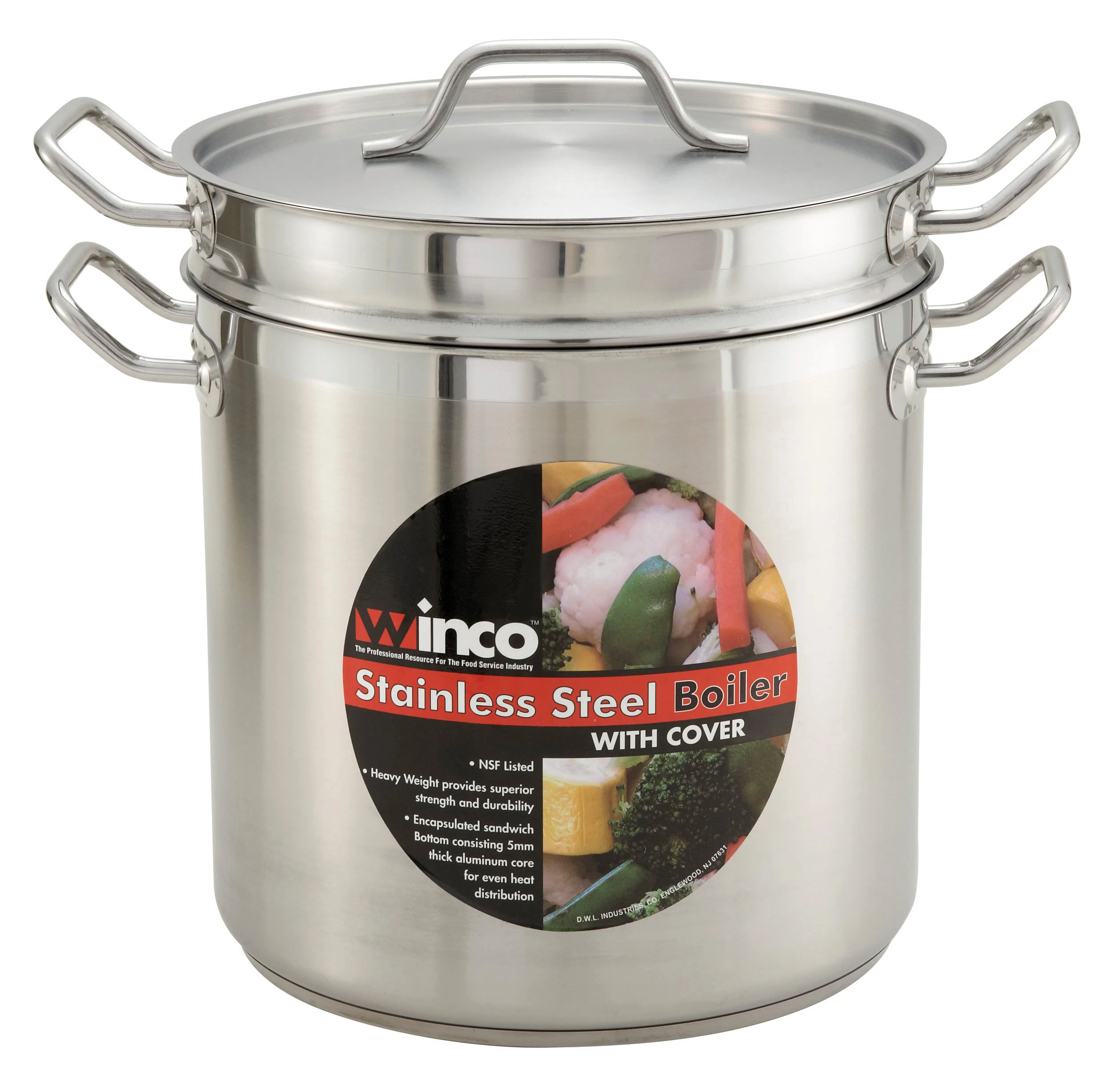 Winco SSDB-8 8 Quart Double Boiler Induction Ready with Cover Aluminum and Stainless Steel - Image 4