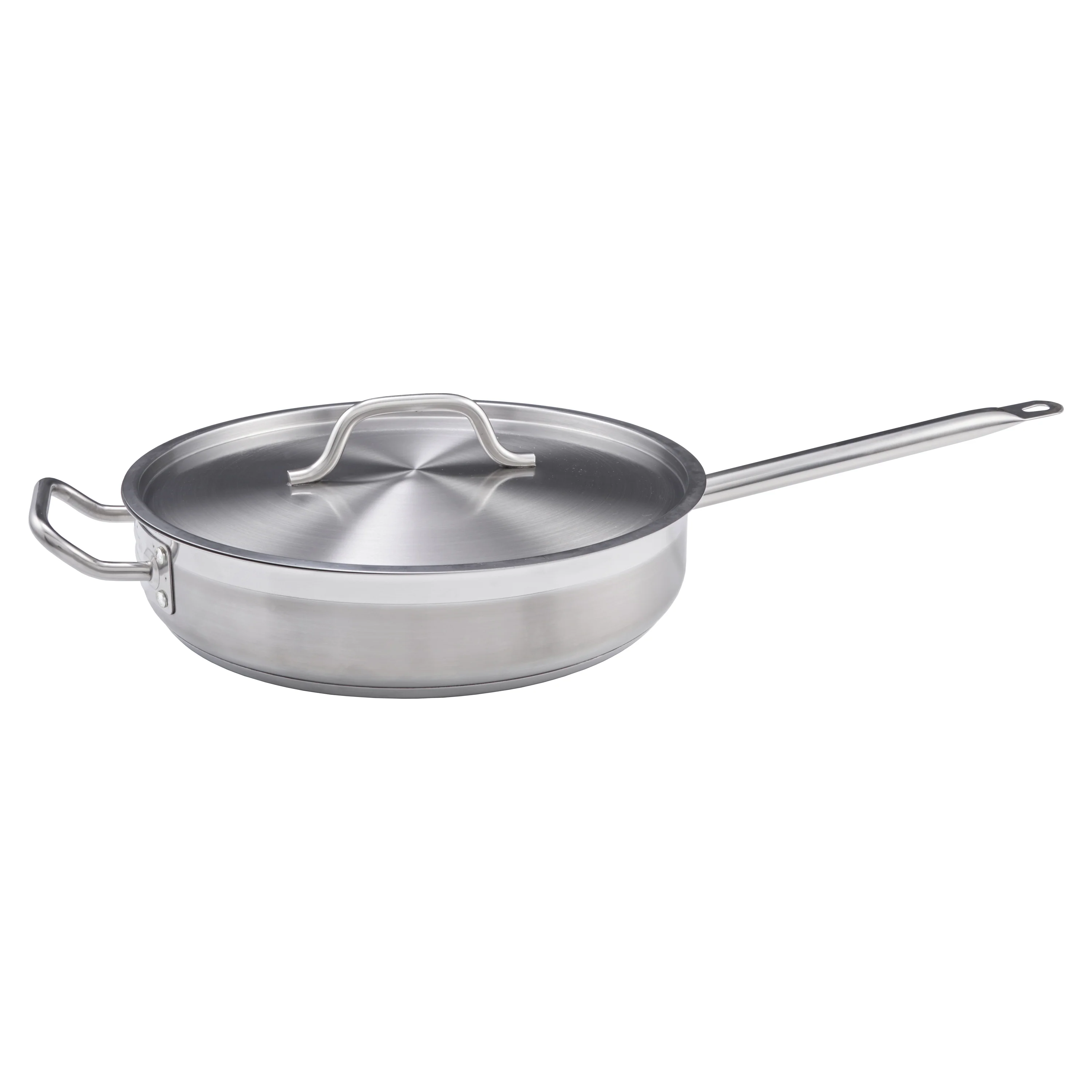 Winco SSET-7 7 Quart Induction Sauté Pan Round with Cover Riveted Handle Stainless Steel Aluminum Core